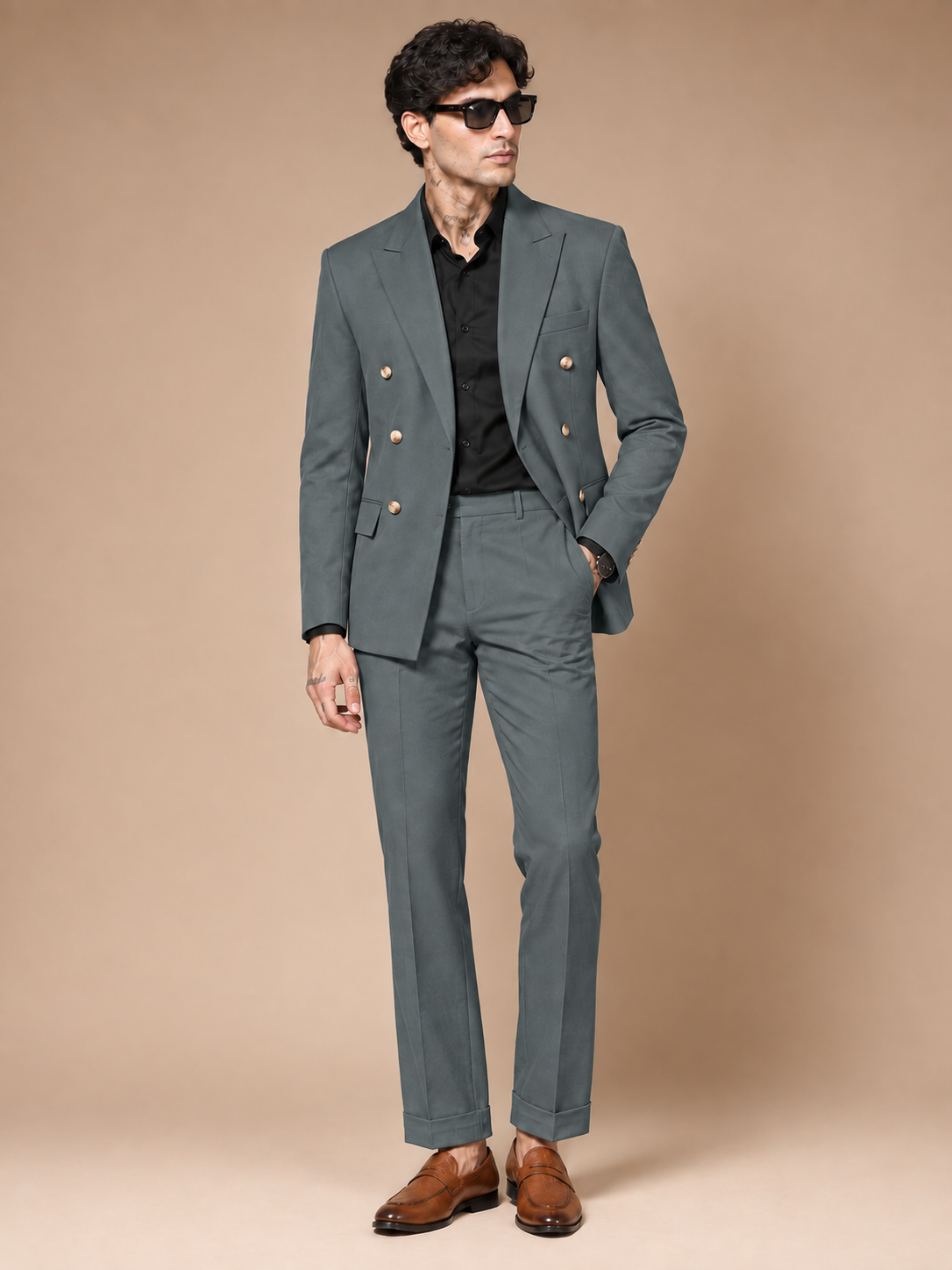 Stone Grey Double Breasted 2 Piece Suit by Italian Vega®