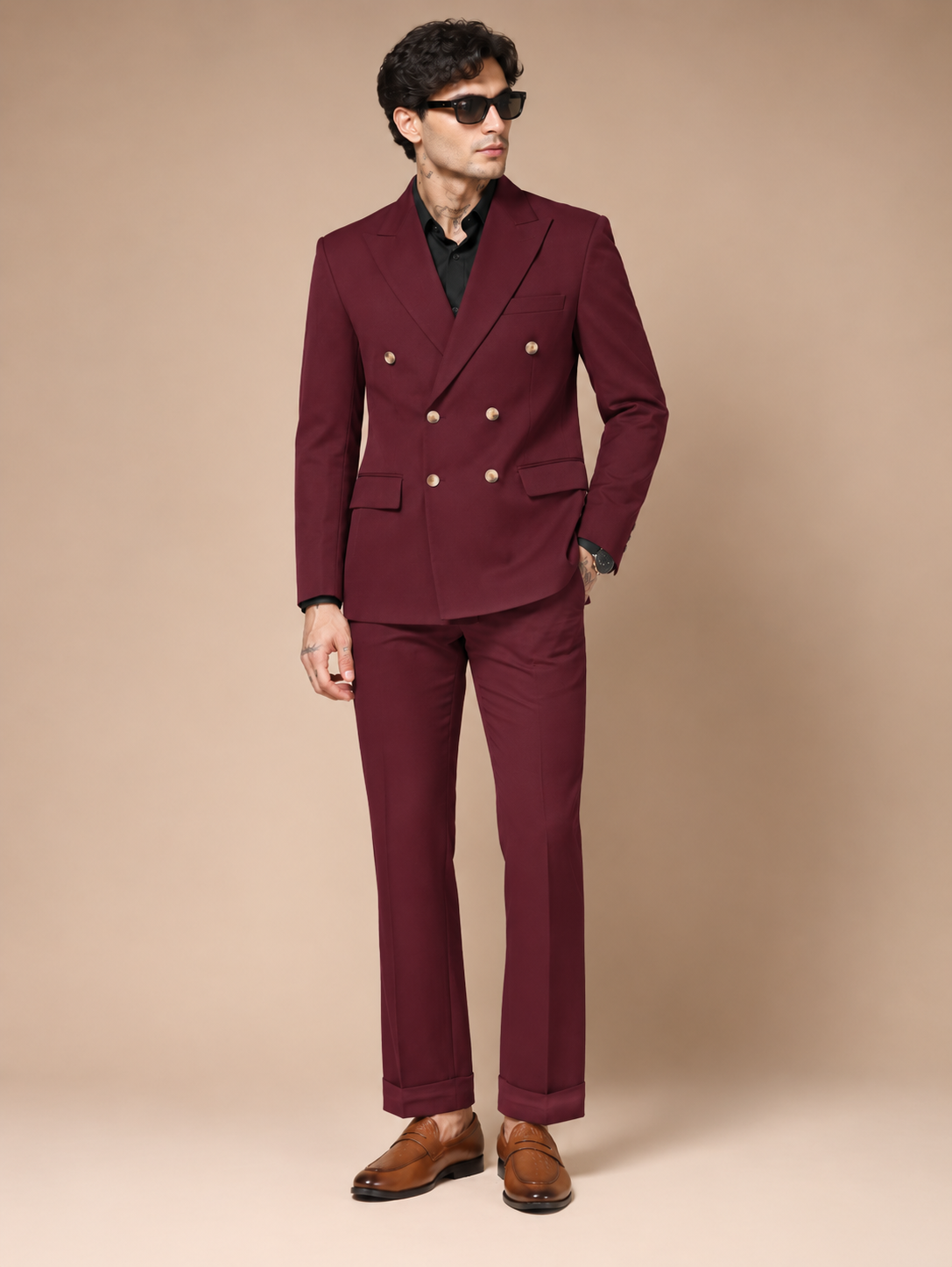 Wine Double Breasted 2 Piece Suit by Italian Vega®