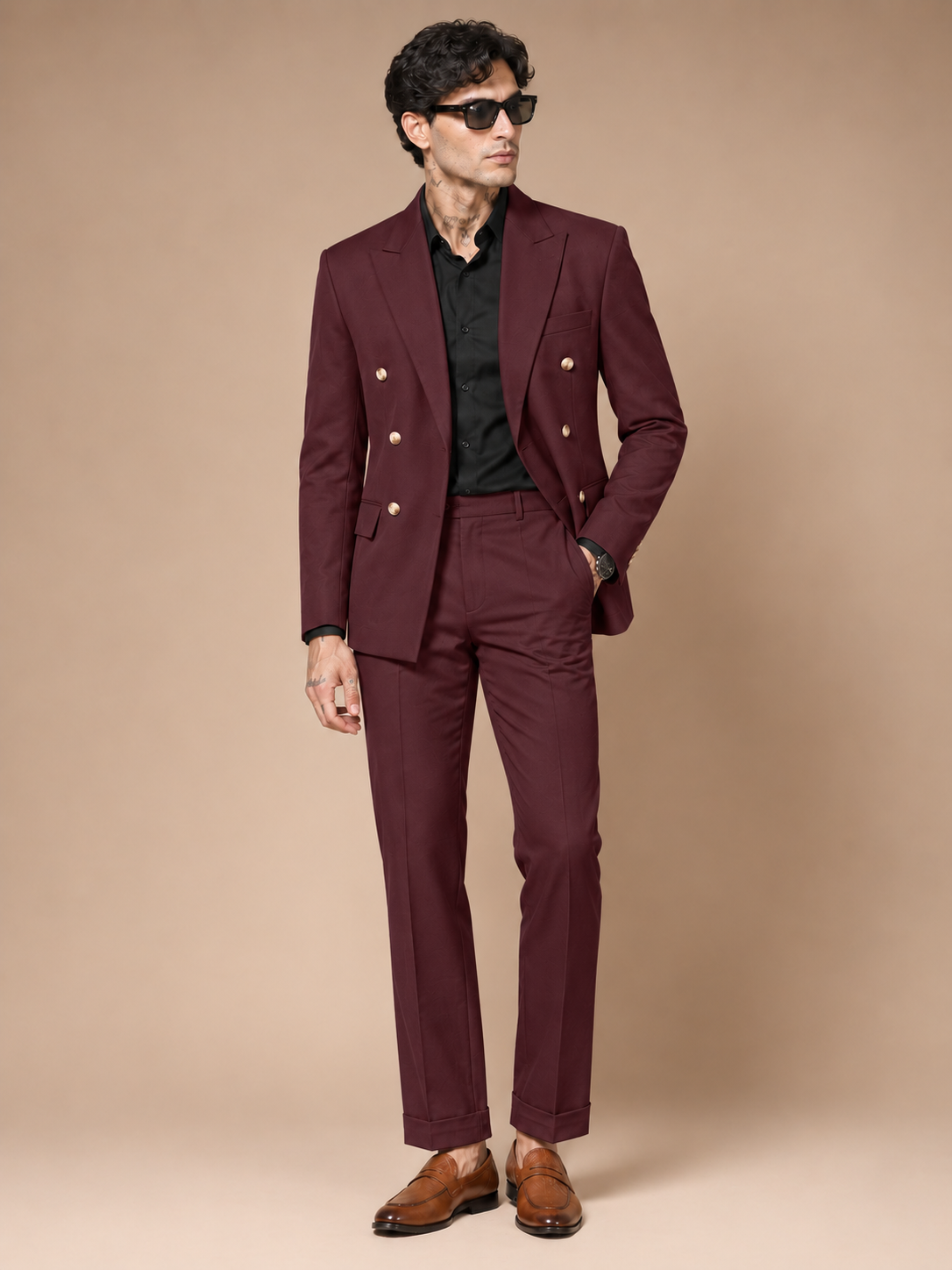 Wine Double Breasted 2 Piece Suit by Italian Vega®
