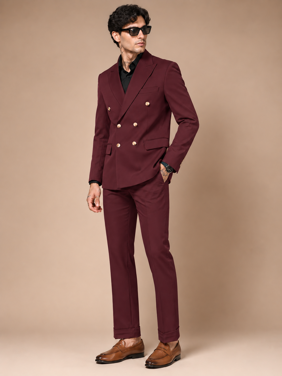 Wine Double Breasted 2 Piece Suit by Italian Vega®