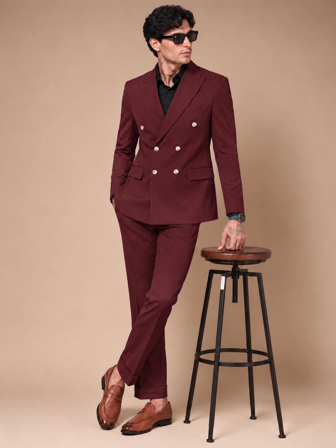 Wine Double Breasted 2 Piece Suit by Italian Vega®