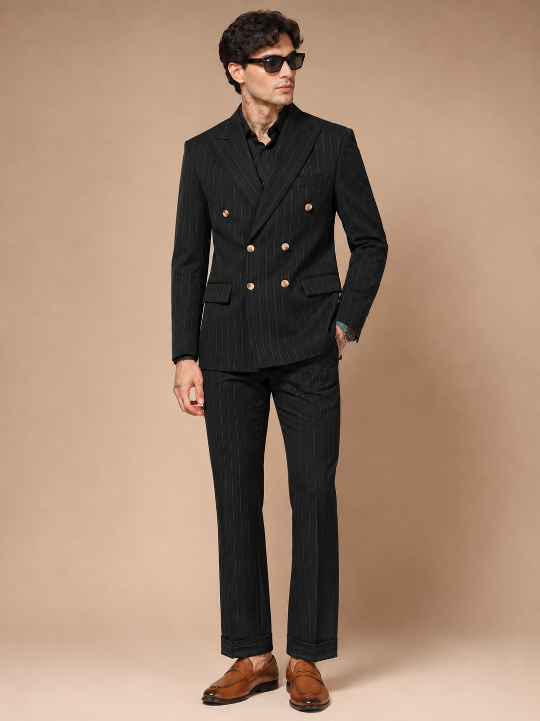Black Stripe Double Breasted 2 Piece Suit by Italian Vega®