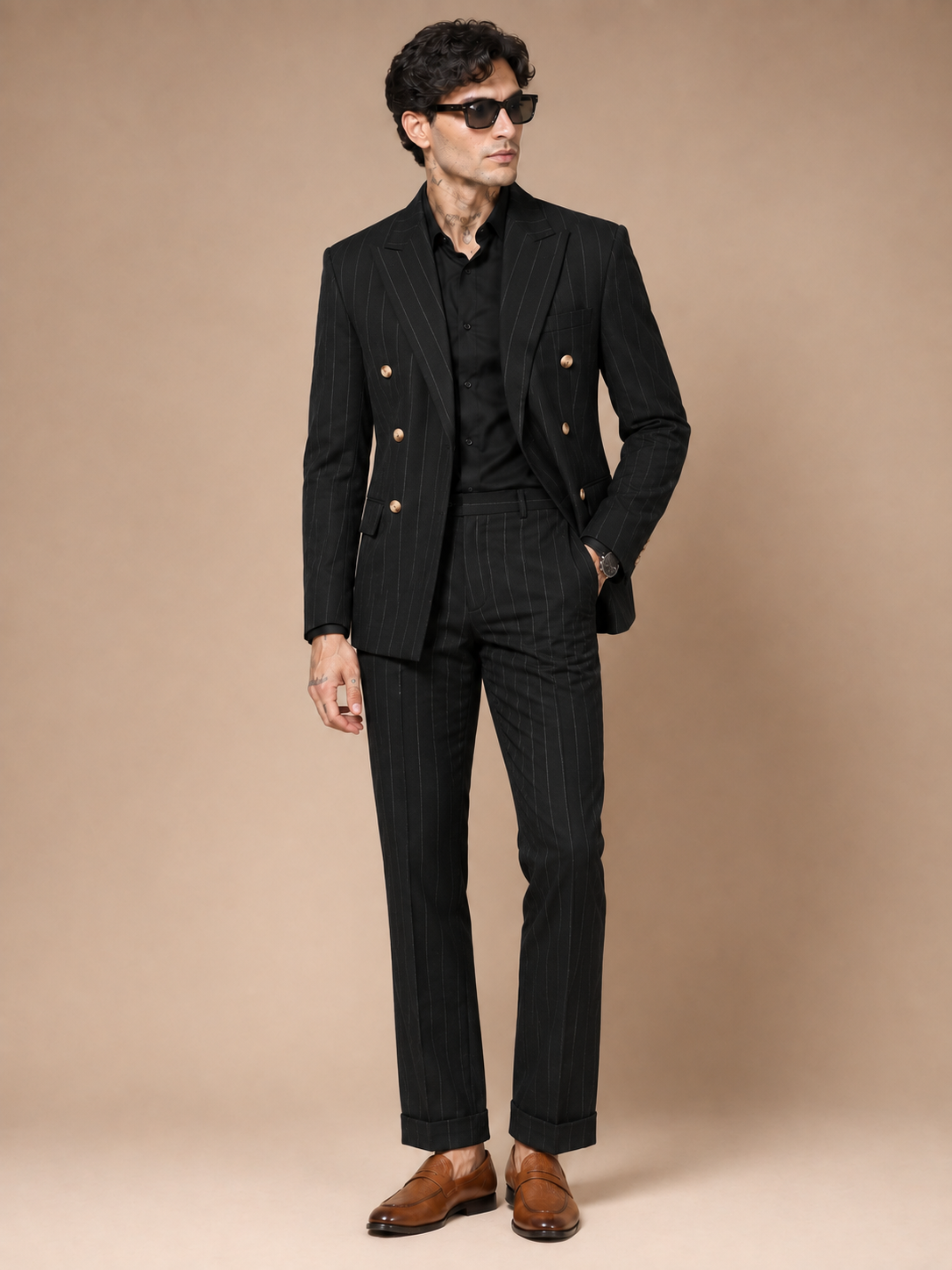 Black Stripe Double Breasted 2 Piece Suit by Italian Vega®