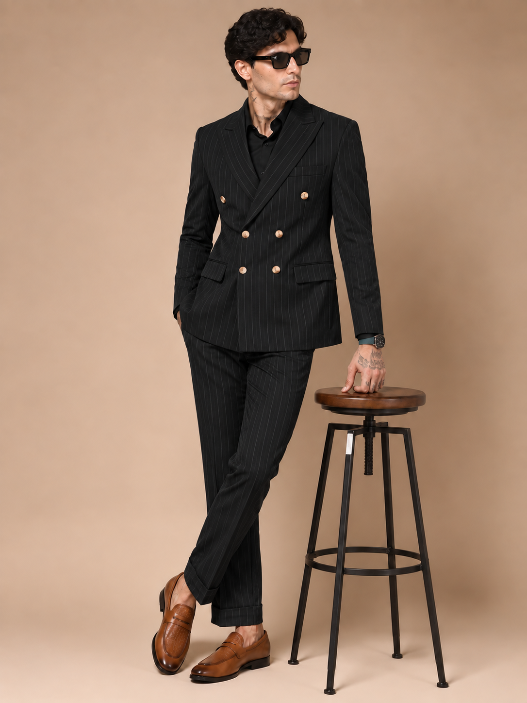 Black Stripe Double Breasted 2 Piece Suit by Italian Vega®