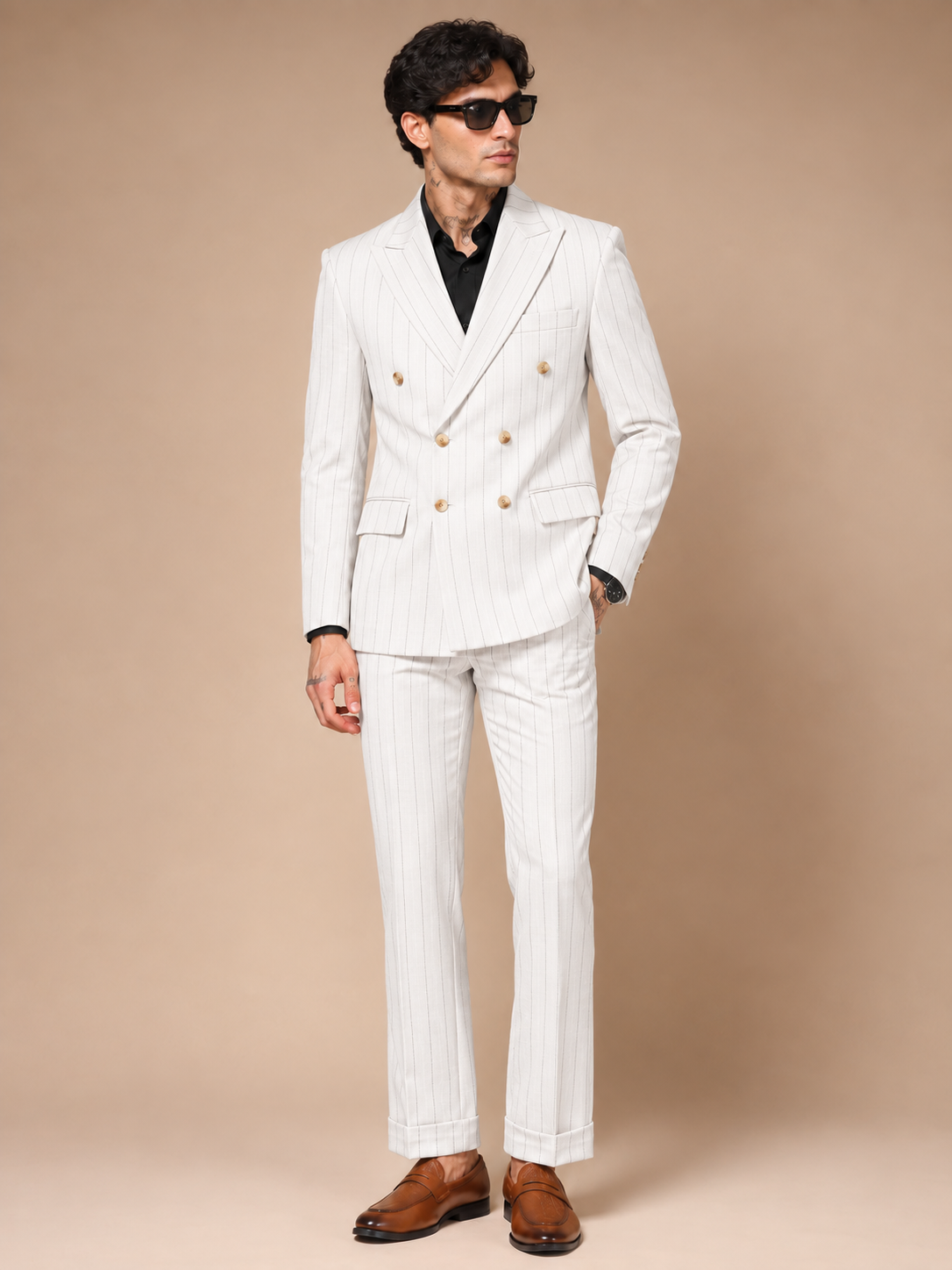 White Stripe Double Breasted 2 Piece Suit by Italian Vega®