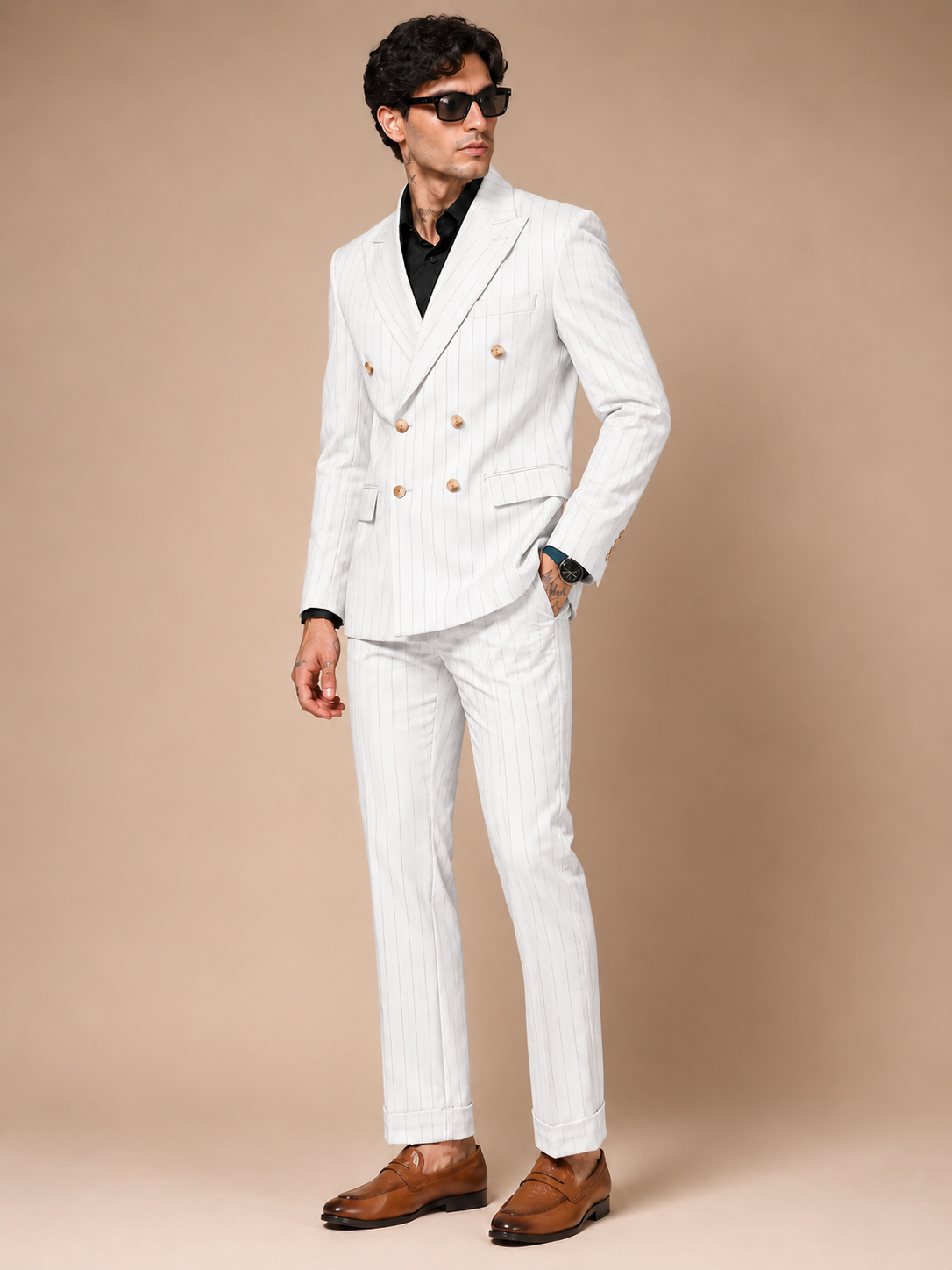 White Stripe Double Breasted 2 Piece Suit by Italian Vega®