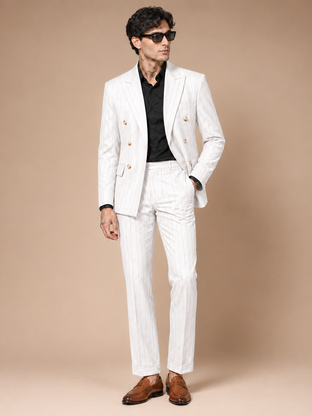 White Stripe Double Breasted 2 Piece Suit by Italian Vega®