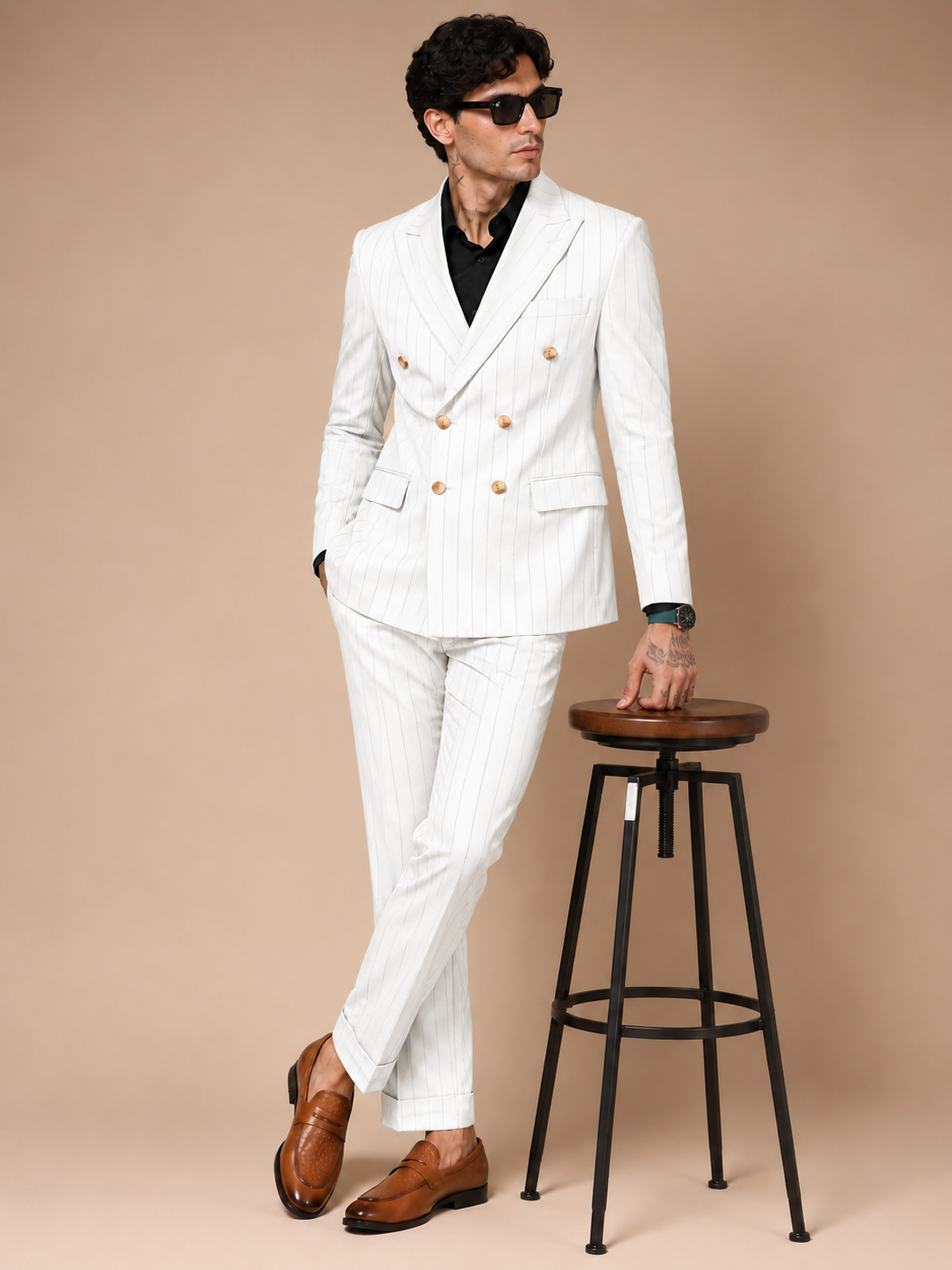 White Stripe Double Breasted 2 Piece Suit by Italian Vega®