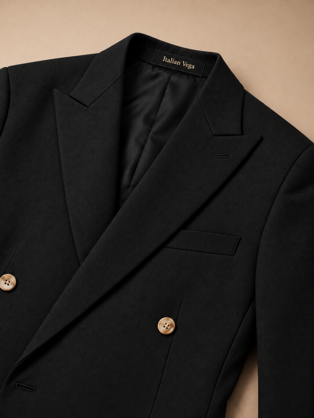 Black Double Breasted 2 Piece Suit by Italian Vega®