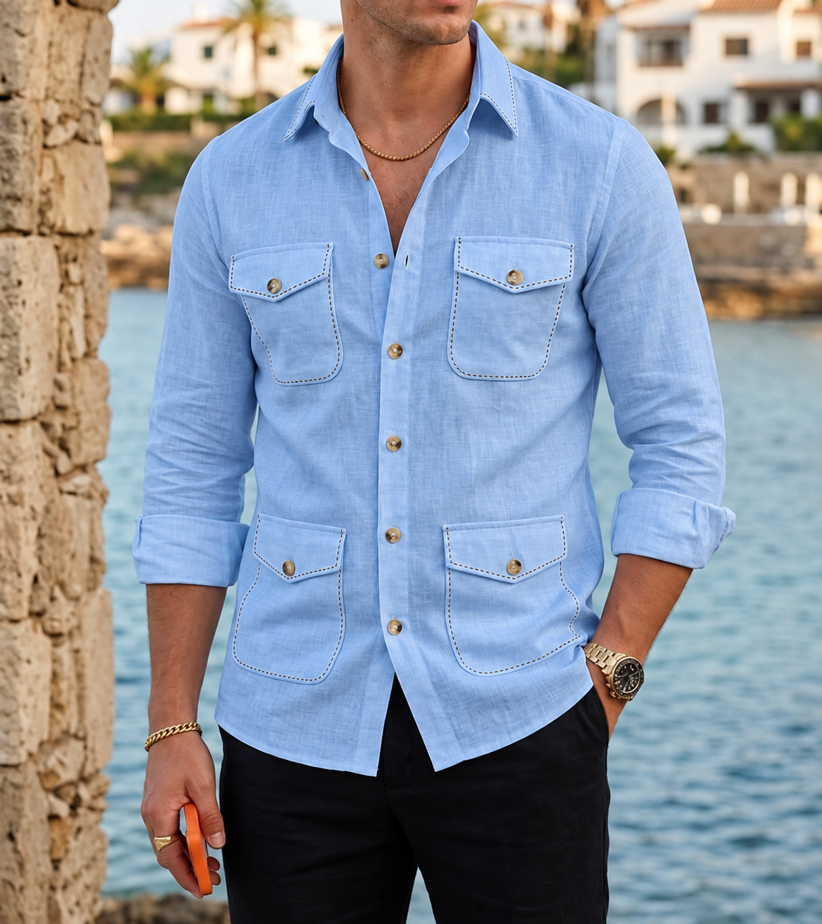 Sky Safari Shirt – Pick Stitched with Multi Pockets by Italian Vega® - 027