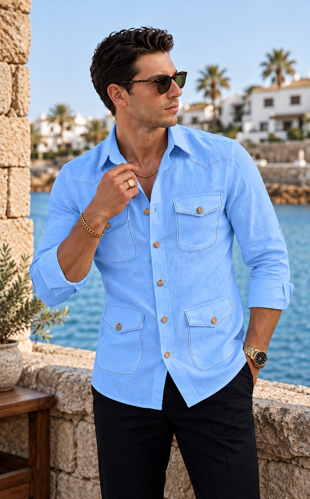 Sky Safari Shirt – Pick Stitched with Multi Pockets by Italian Vega® - 027