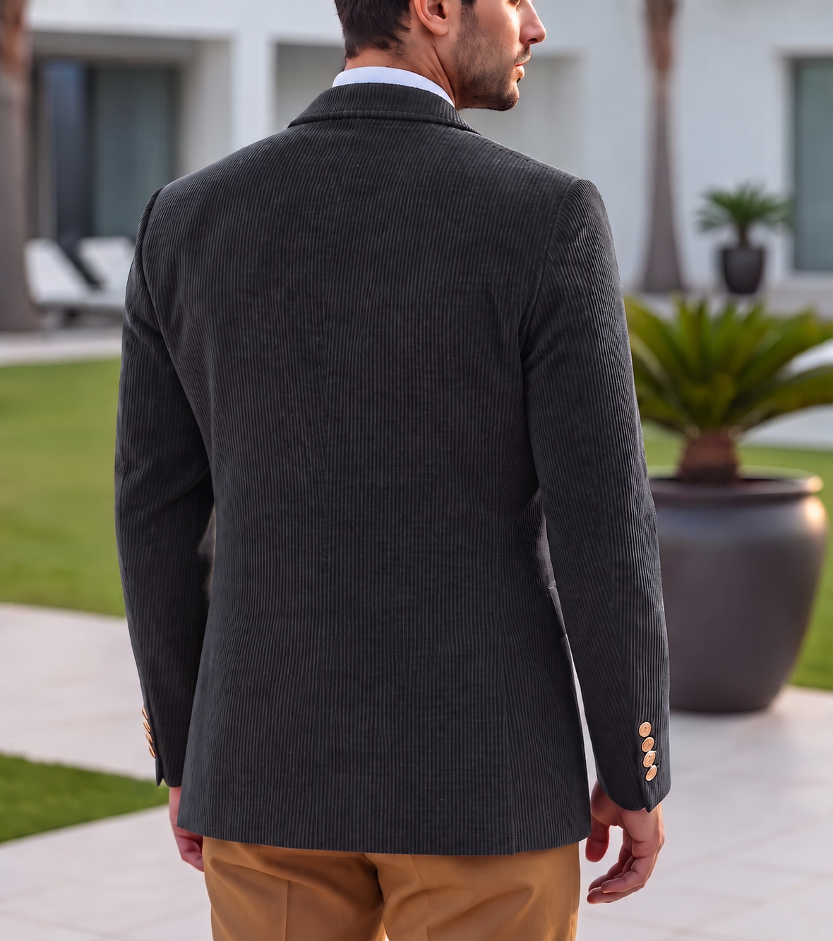 Dark Grey Corduroy Double Breasted Blazer by Italian Vega®