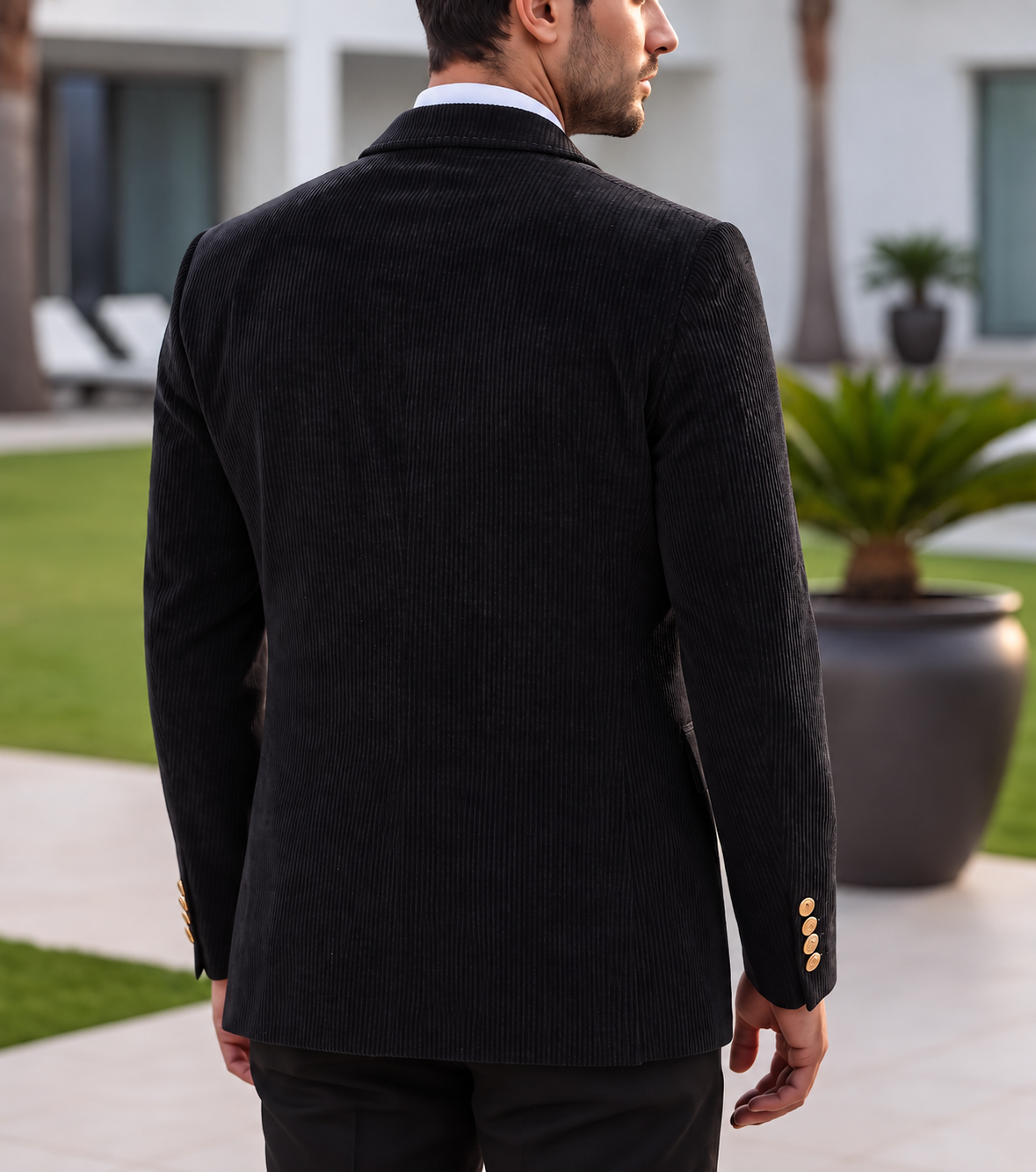Black Corduroy Double Breasted Blazer by Italian Vega®