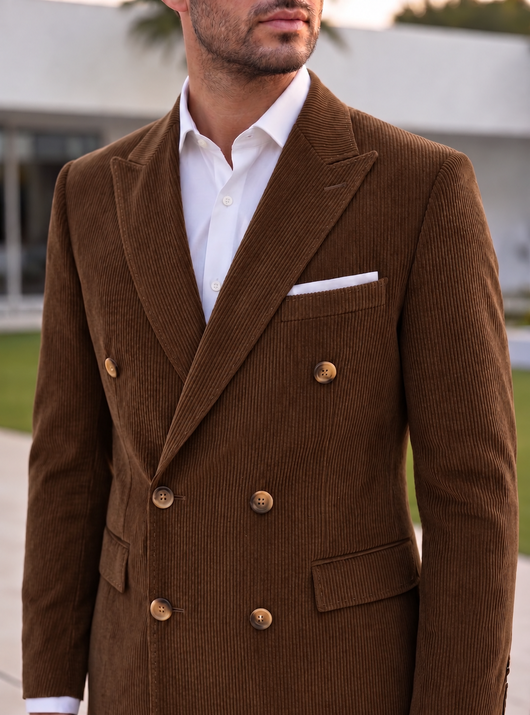 Brown Corduroy Double Breasted Blazer by Italian Vega®