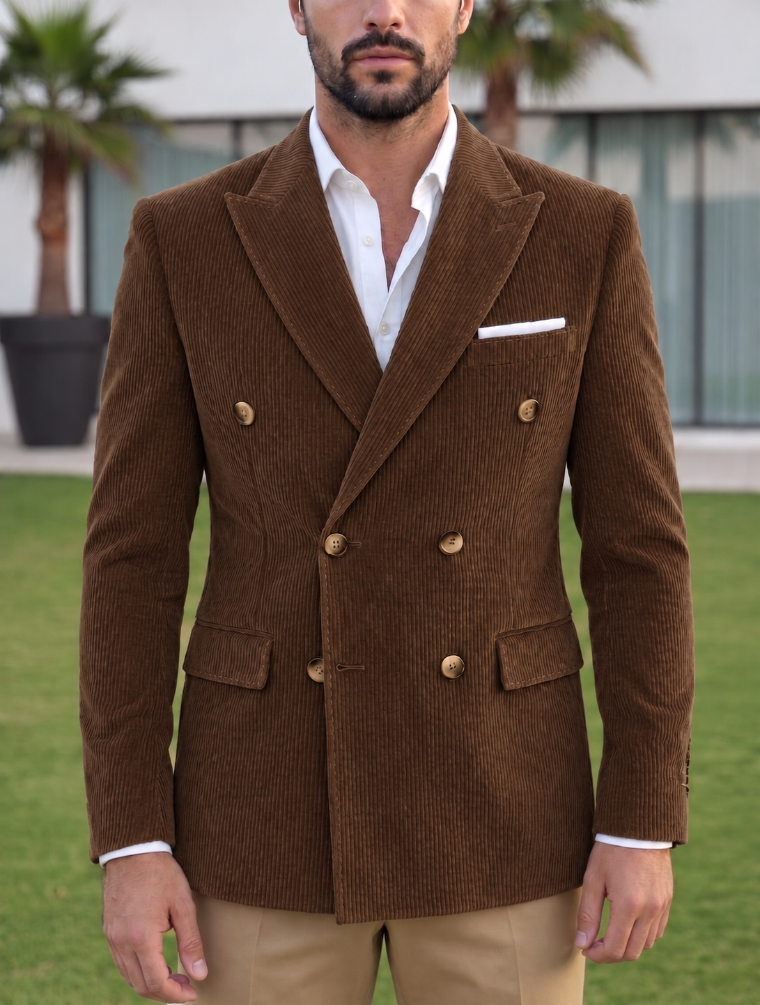 Brown Corduroy Double Breasted Blazer by Italian Vega®