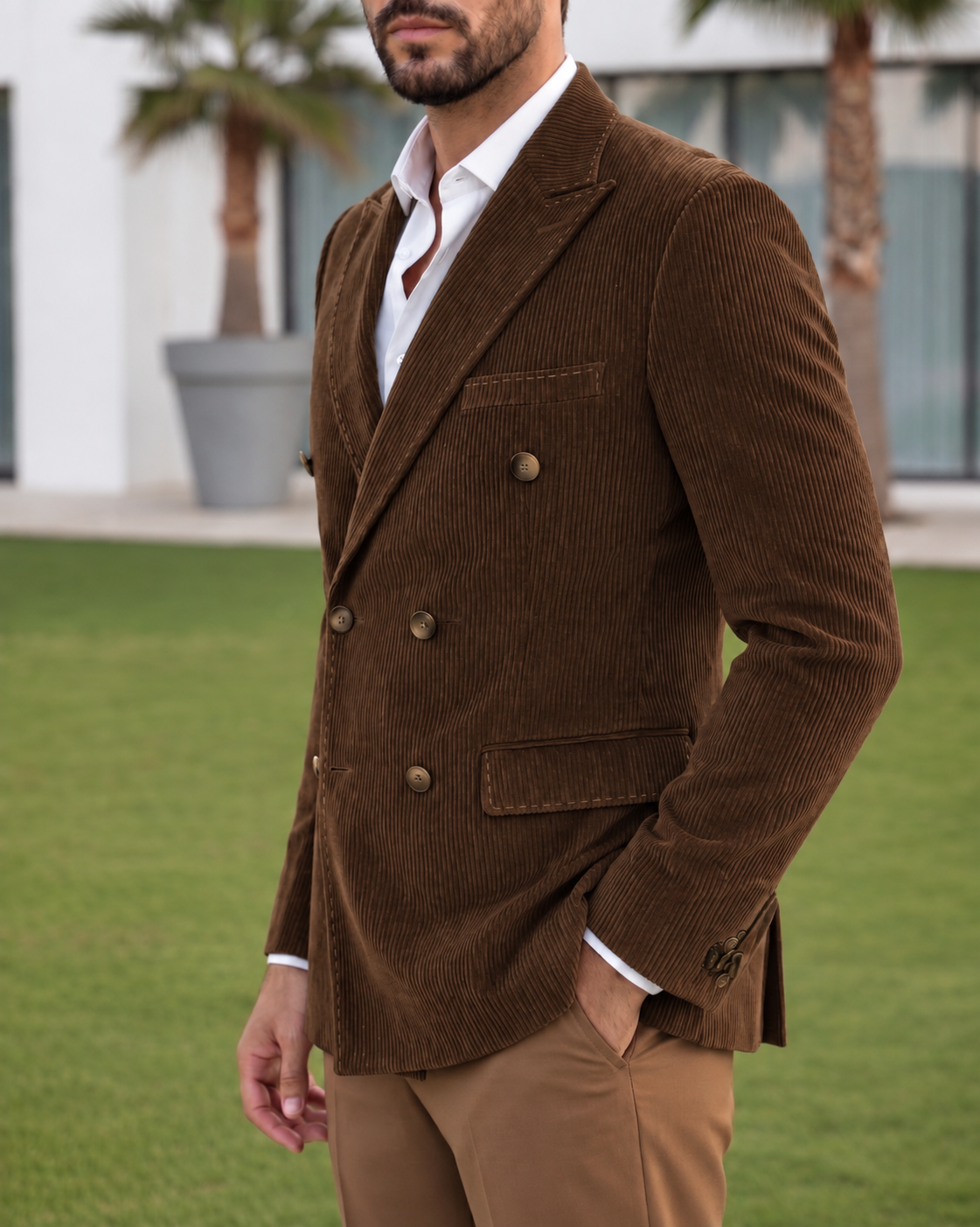 Brown Corduroy Double Breasted Blazer by Italian Vega®