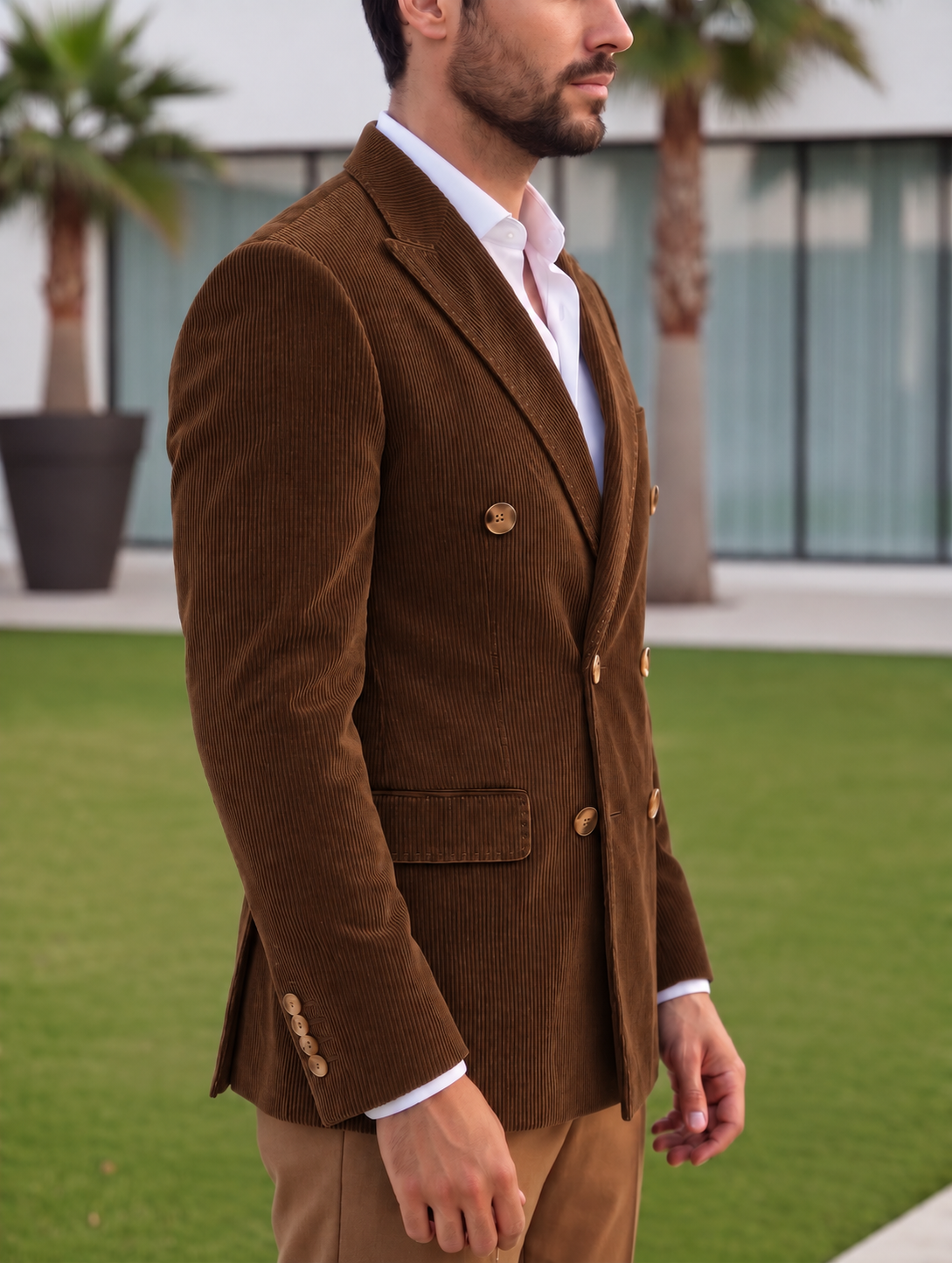 Brown Corduroy Double Breasted Blazer by Italian Vega®