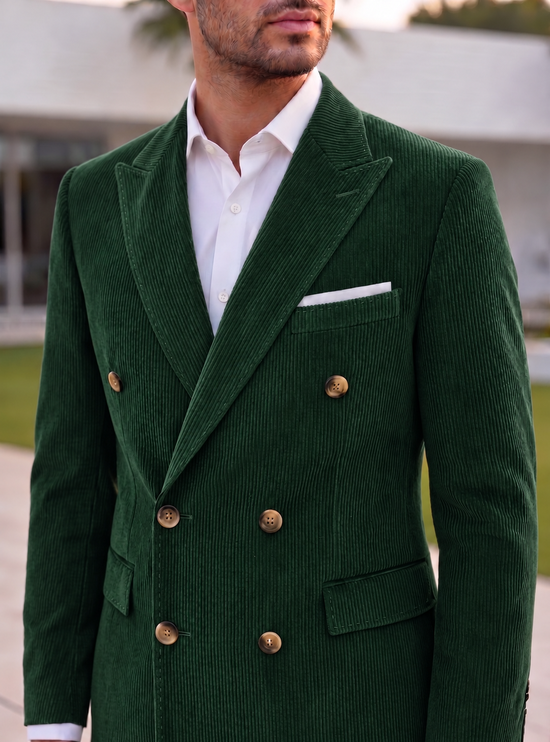 Bottle Green Corduroy Double Breasted Blazer by Italian Vega®