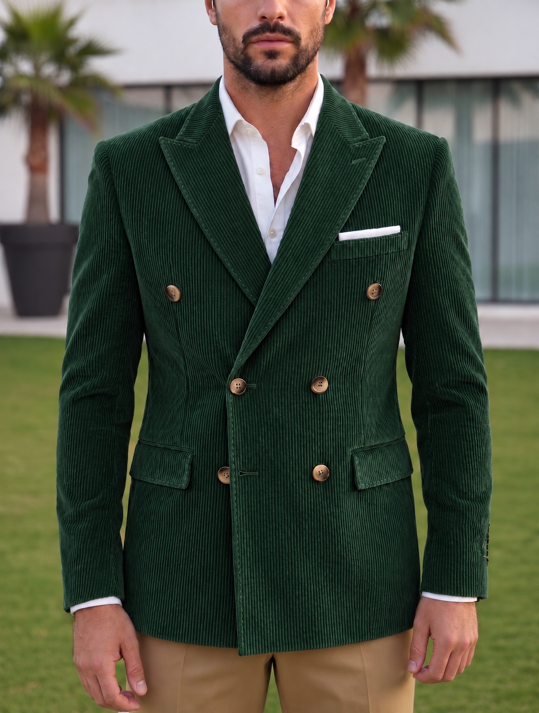Bottle Green Corduroy Double Breasted Blazer by Italian Vega®