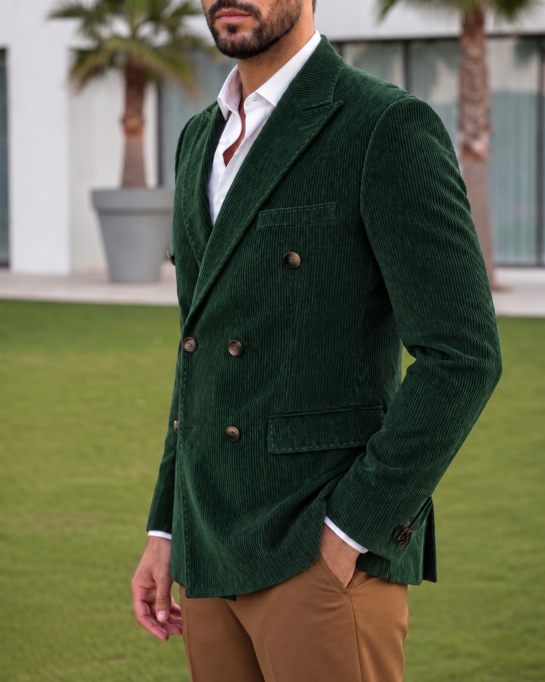 Bottle Green Corduroy Double Breasted Blazer by Italian Vega®