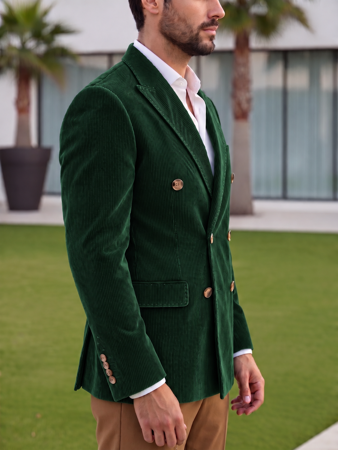 Bottle Green Corduroy Double Breasted Blazer by Italian Vega®