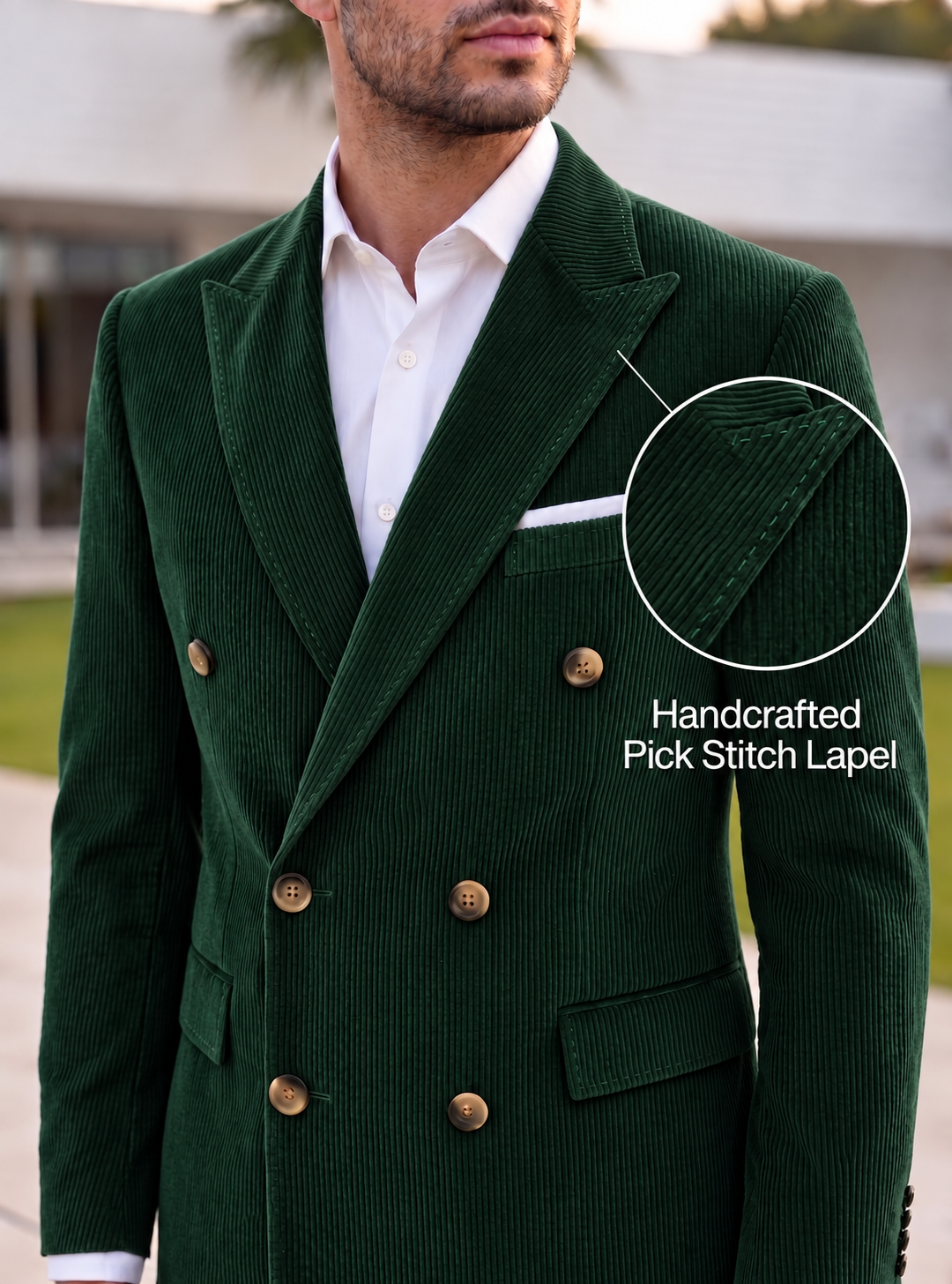 Bottle Green Corduroy Double Breasted Blazer by Italian Vega®