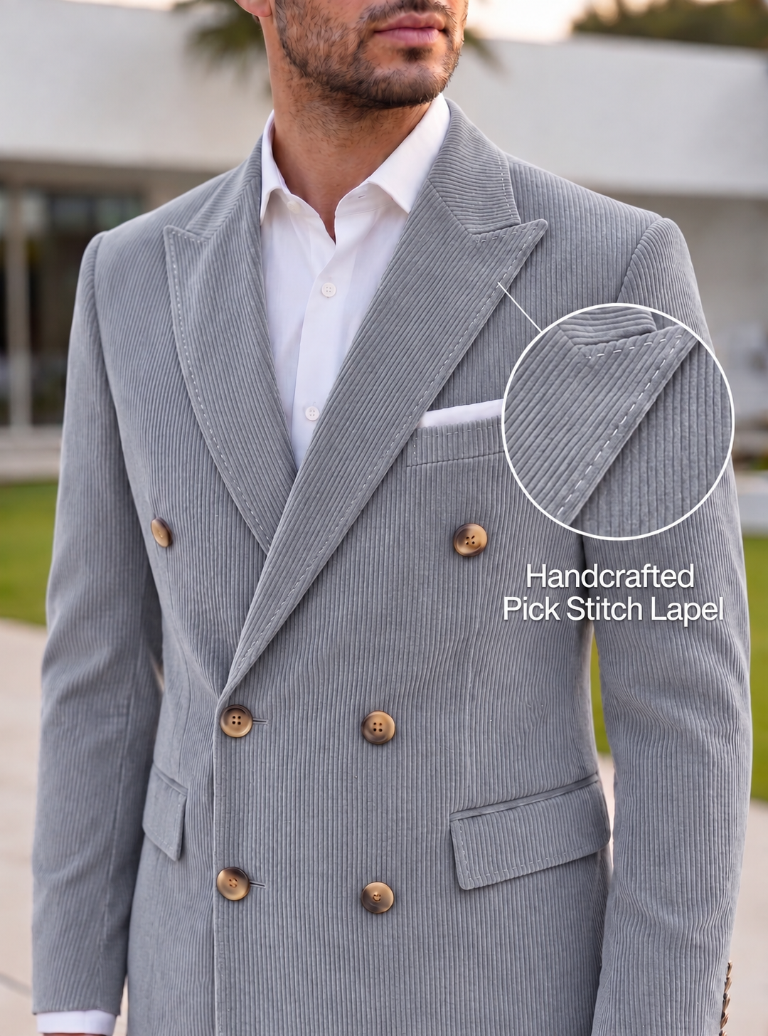 Light Grey Corduroy Double Breasted Blazer by Italian Vega®
