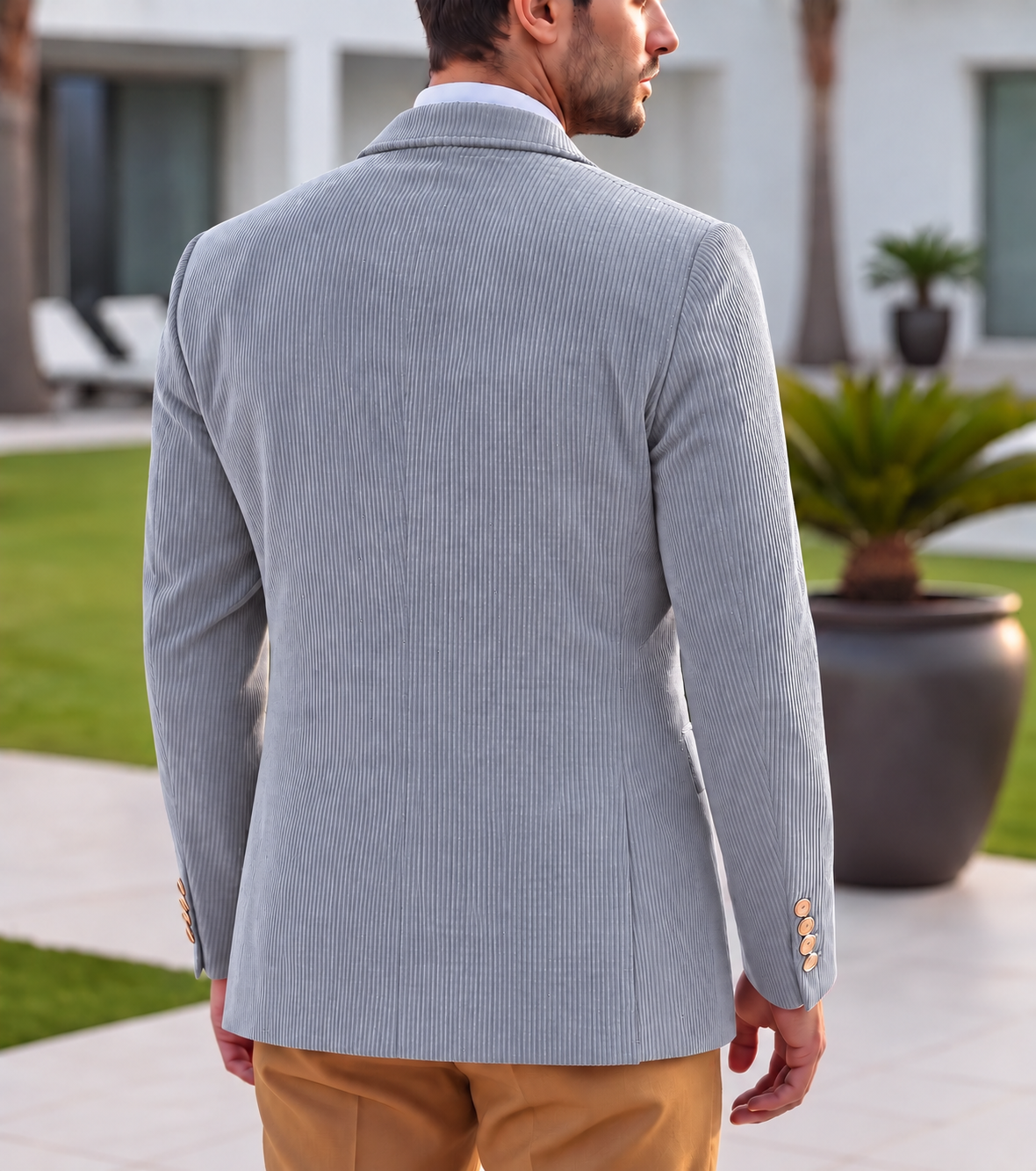 Light Grey Corduroy Double Breasted Blazer by Italian Vega®