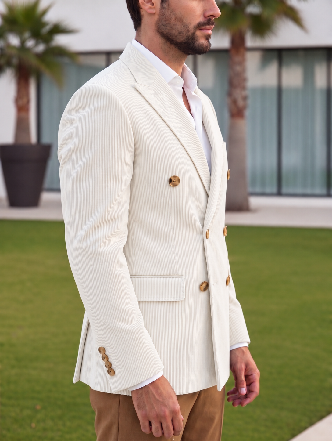 White Corduroy Double Breasted Blazer by Italian Vega®