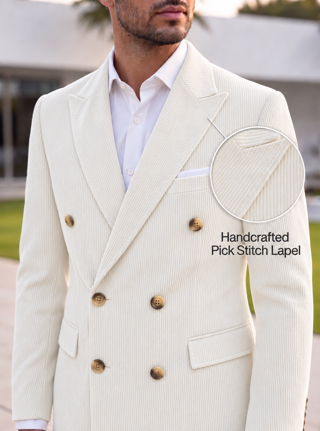 White Corduroy Double Breasted Blazer by Italian Vega®