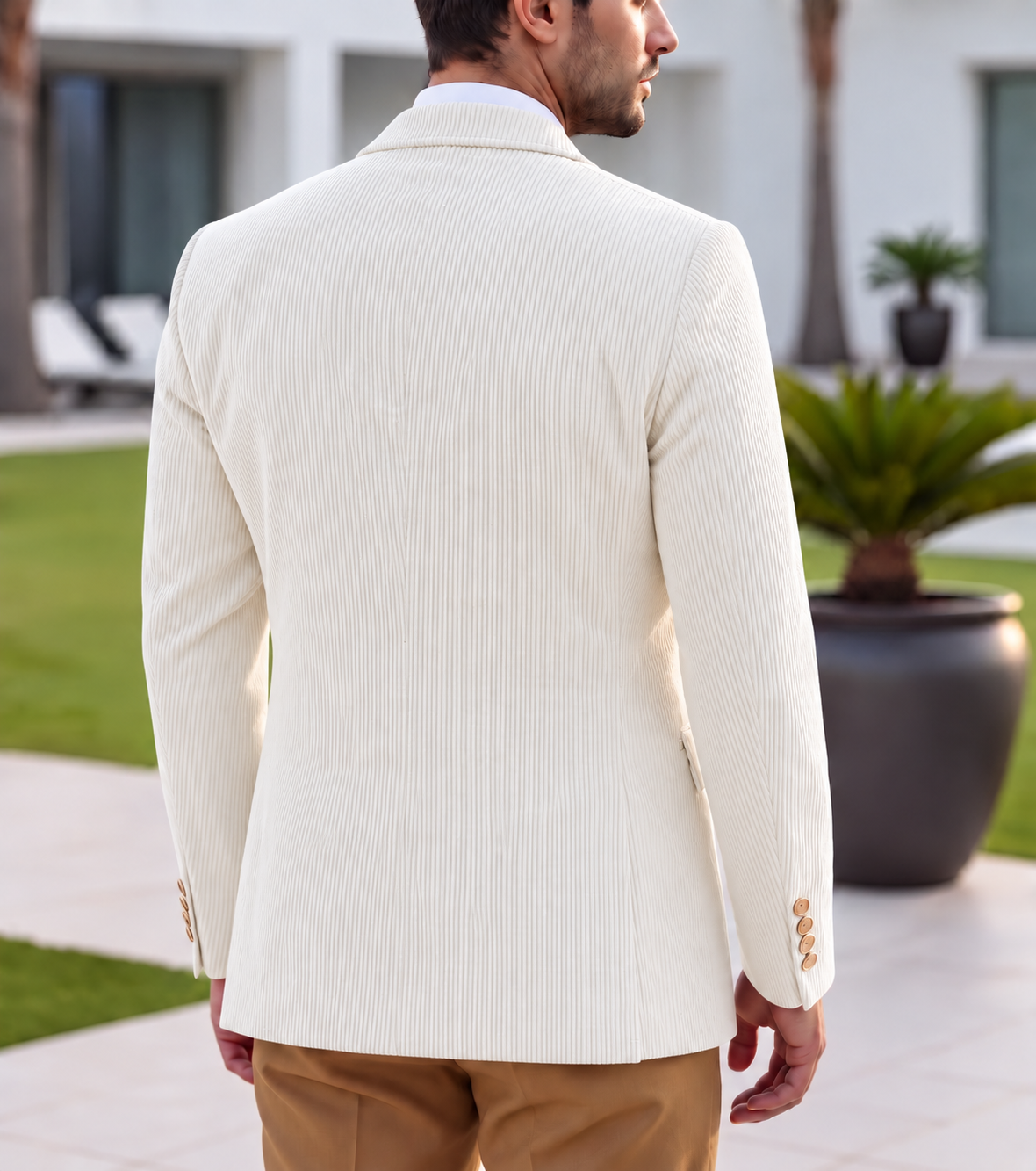 White Corduroy Double Breasted Blazer by Italian Vega®