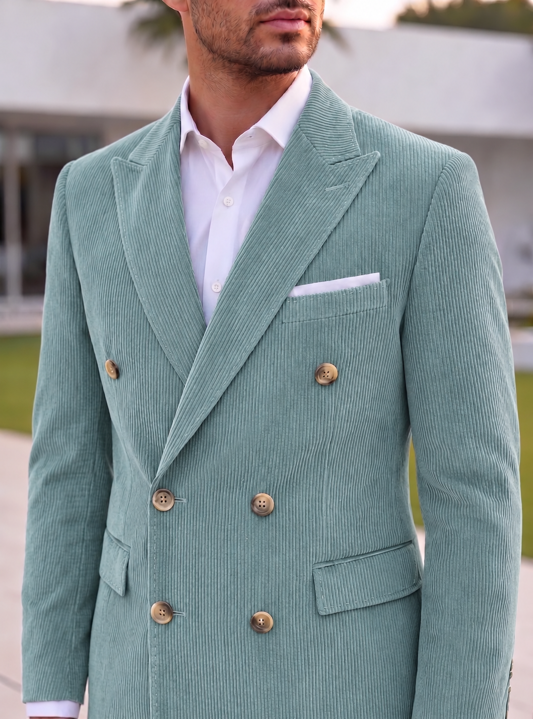 Sage Green Corduroy Double Breasted Blazer by Italian Vega®