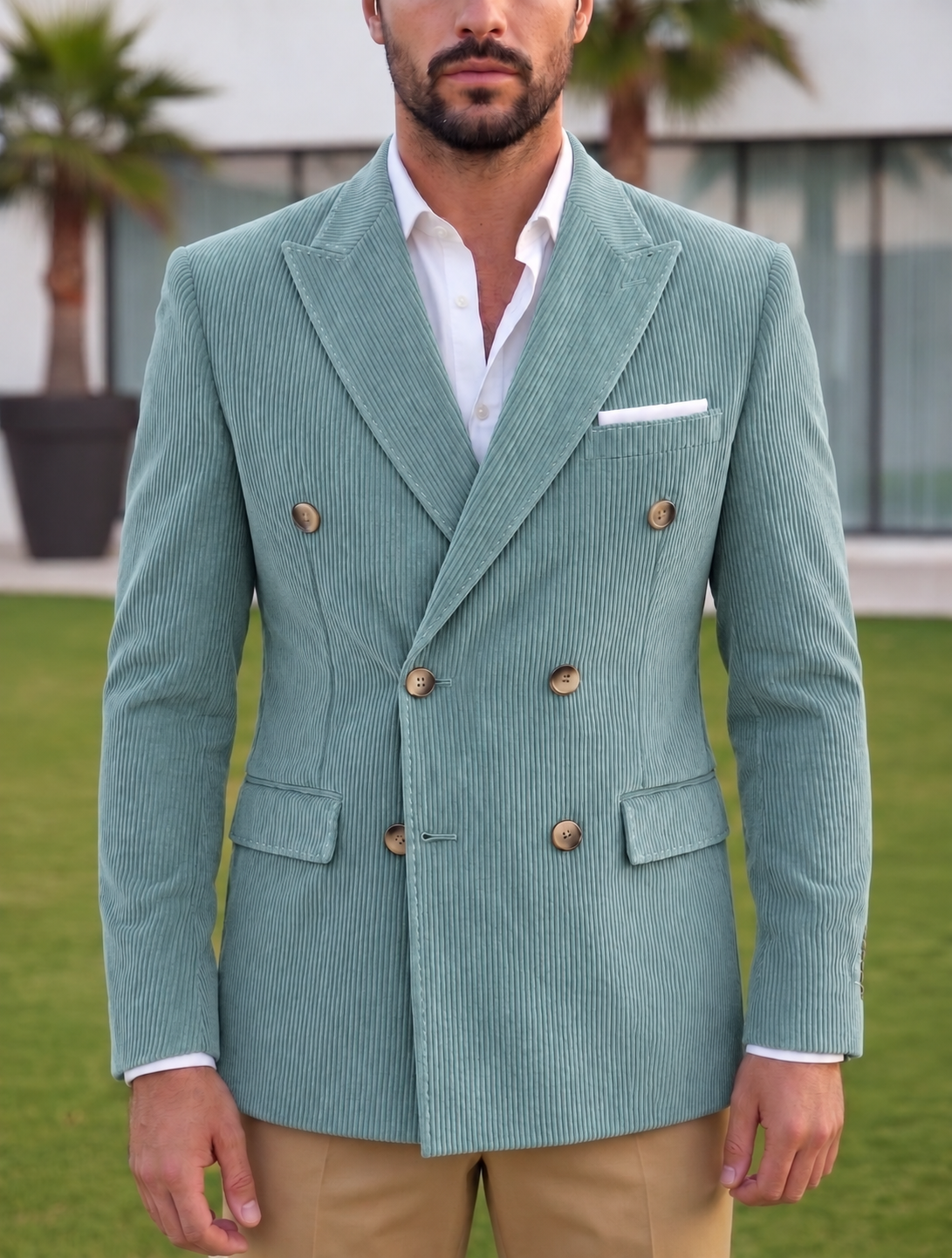 Sage Green Corduroy Double Breasted Blazer by Italian Vega®