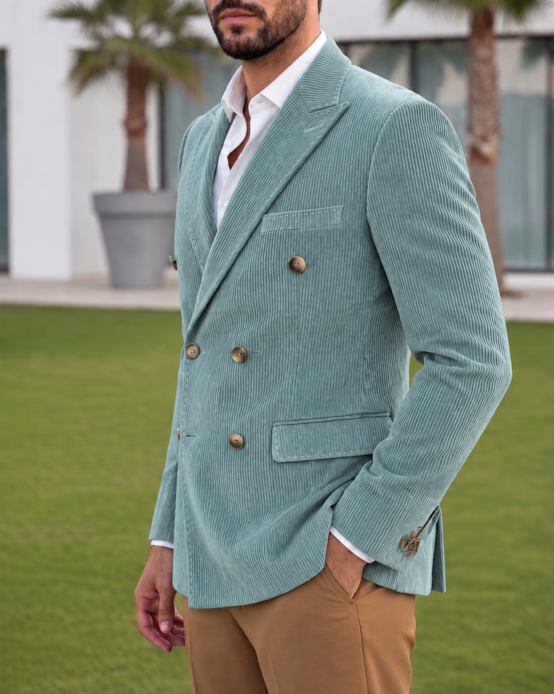 Sage Green Corduroy Double Breasted Blazer by Italian Vega®
