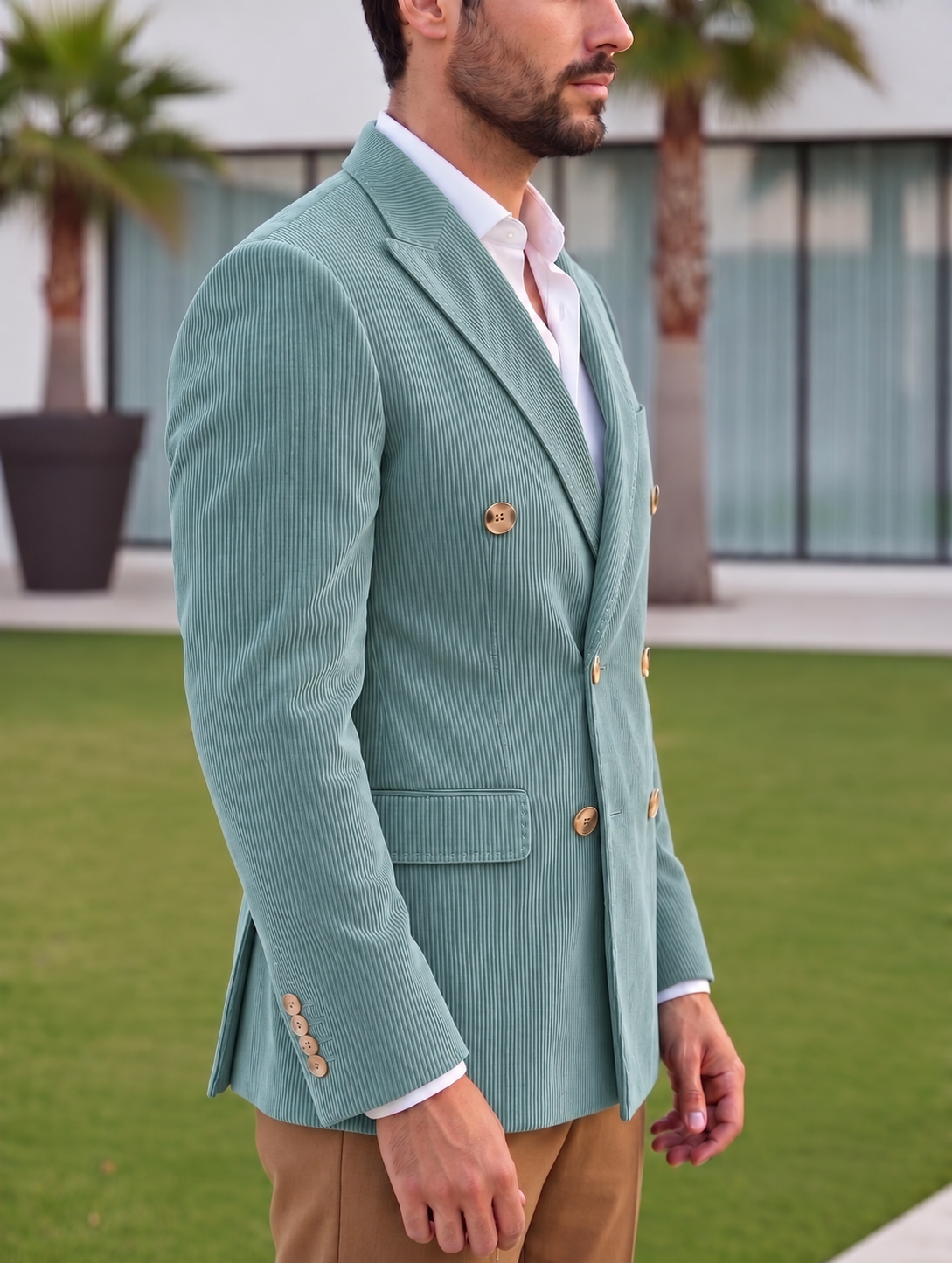 Sage Green Corduroy Double Breasted Blazer by Italian Vega®