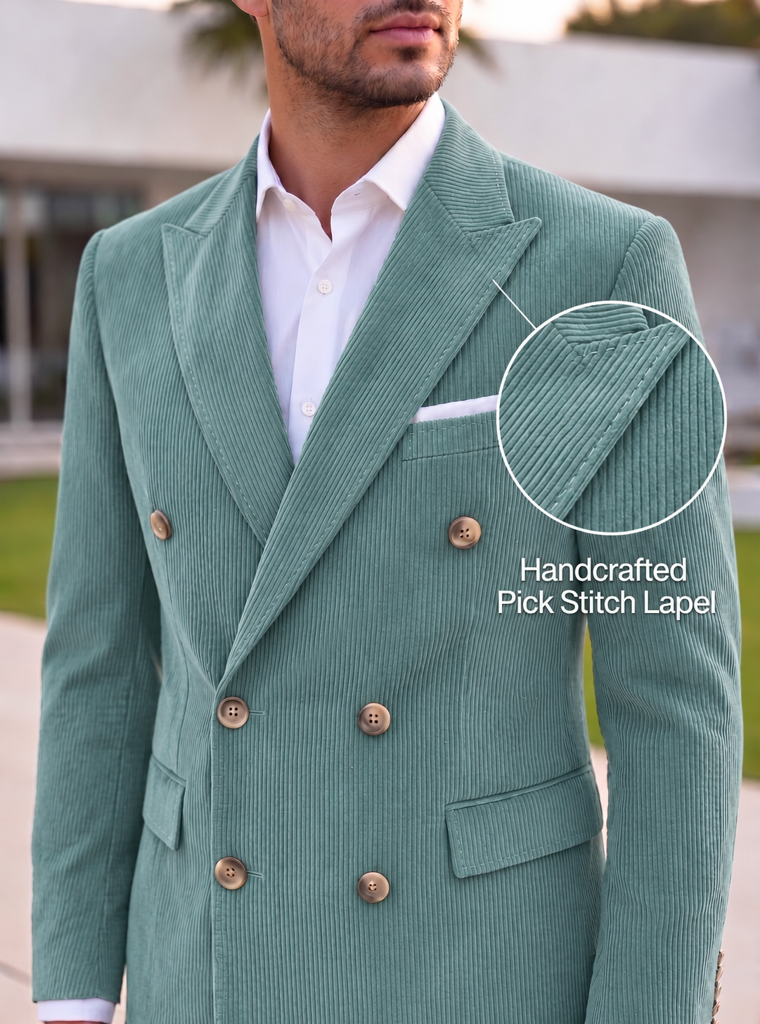 Sage Green Corduroy Double Breasted Blazer by Italian Vega®