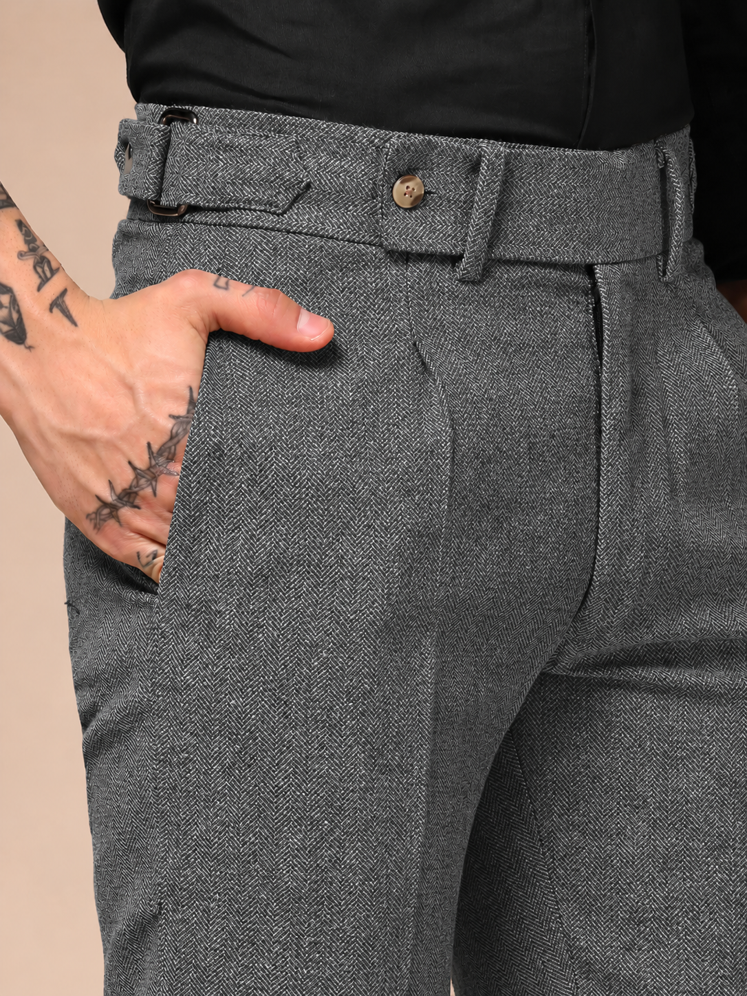 Light Grey Oxford Herringbone Gurkha Pants | Boot Cut Fit by ITALIAN VEGA®