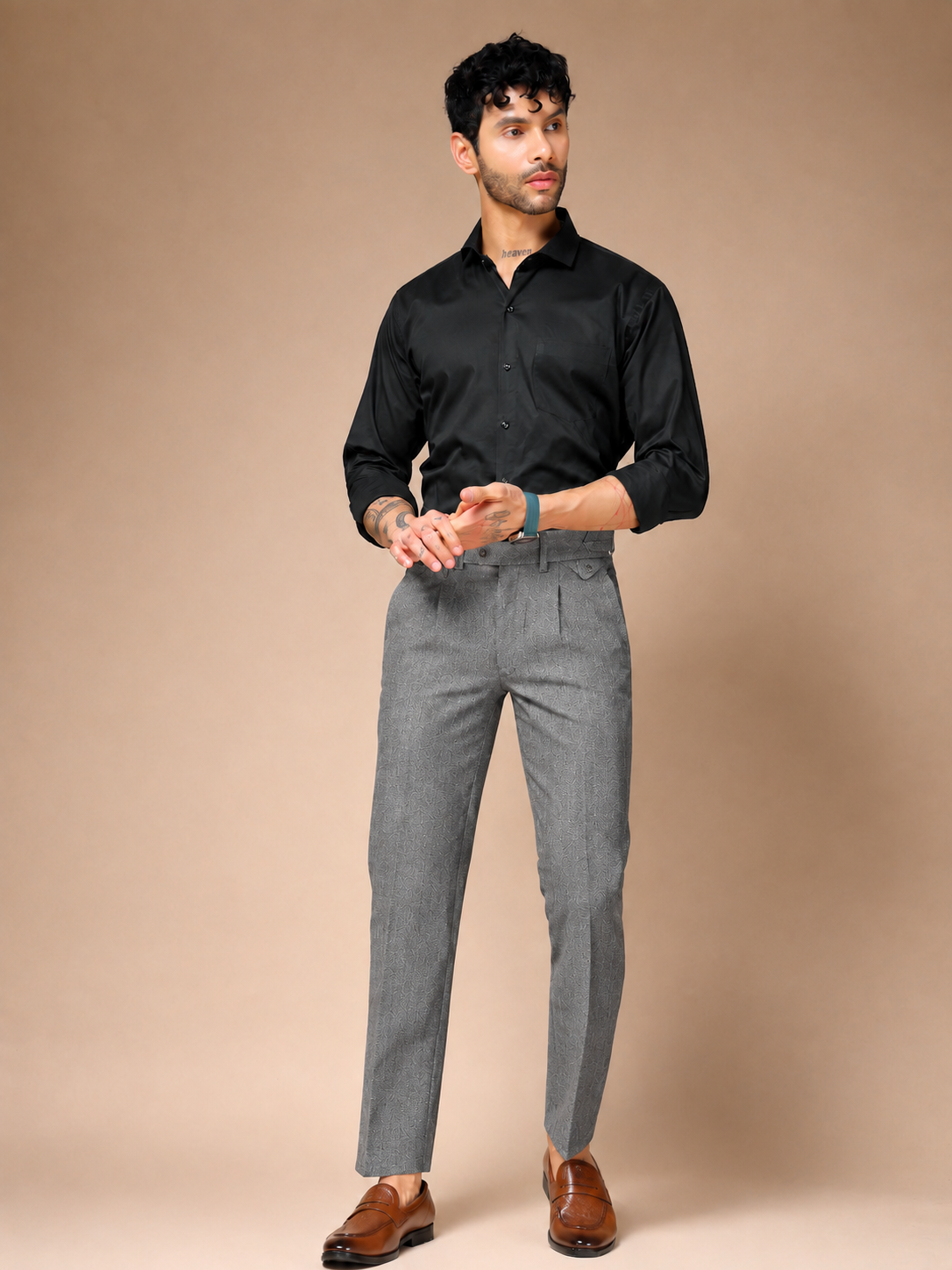 Light Grey Oxford Herringbone Gurkha Pants | Boot Cut Fit by ITALIAN VEGA®