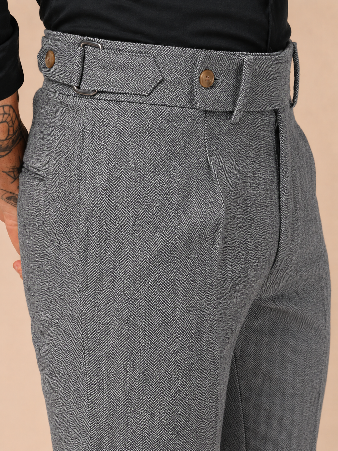 Light Grey Oxford Herringbone Gurkha Pants | Boot Cut Fit by ITALIAN VEGA®