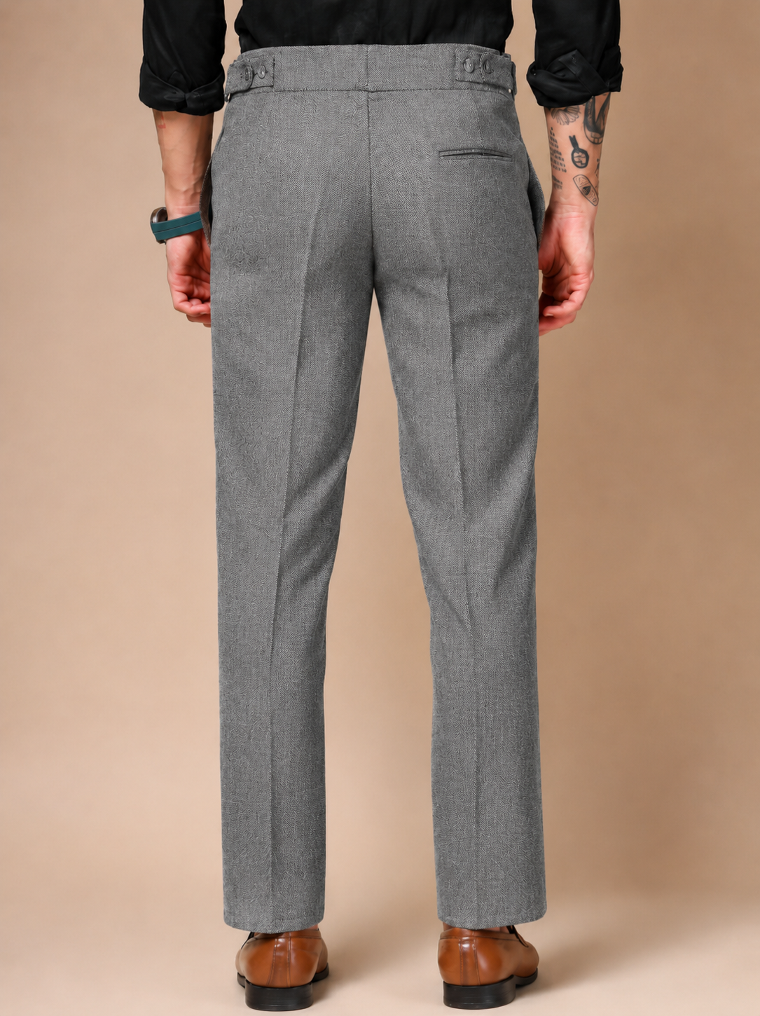 Light Grey Oxford Herringbone Gurkha Pants | Boot Cut Fit by ITALIAN VEGA®