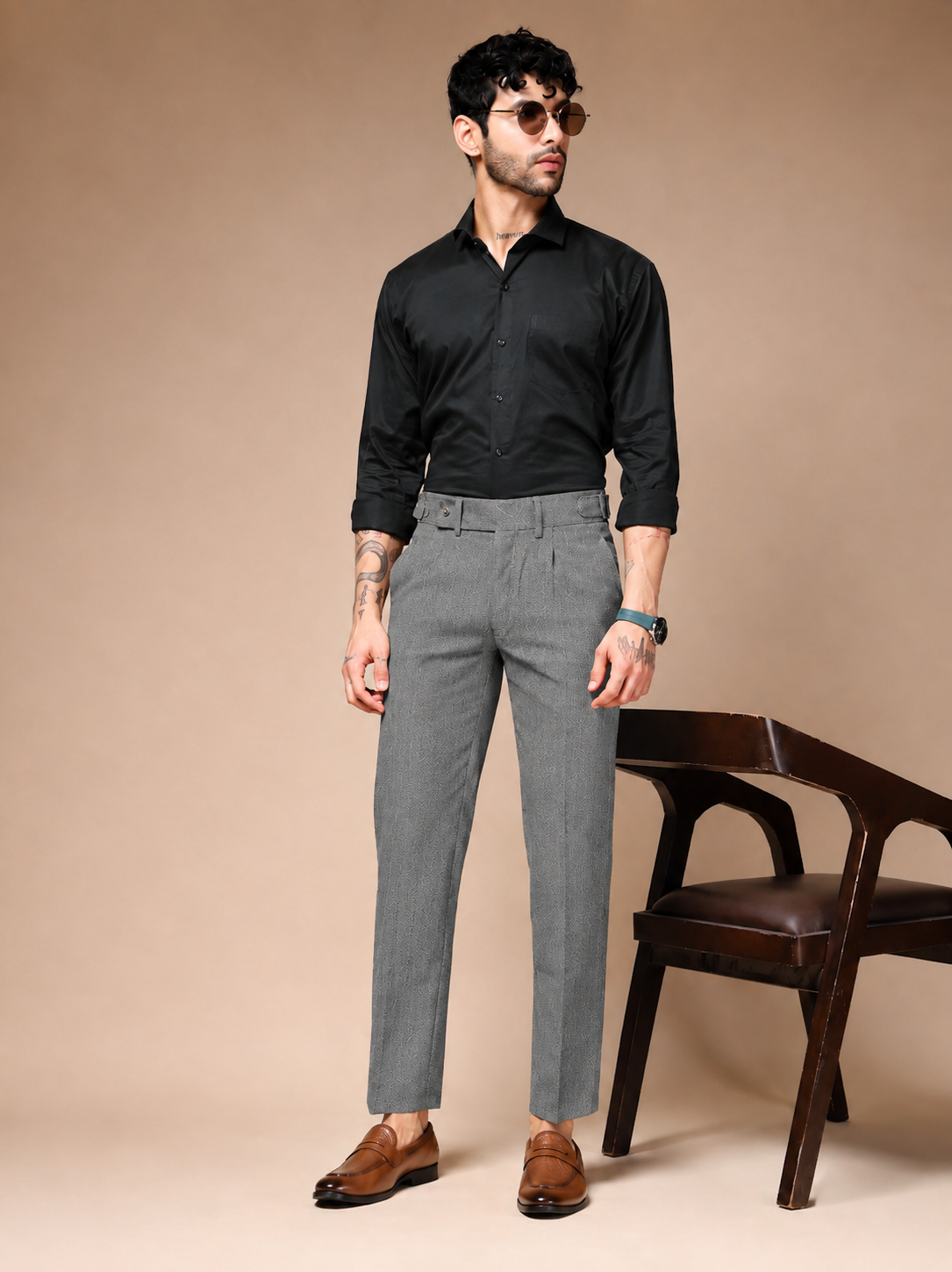Light Grey Oxford Herringbone Gurkha Pants | Boot Cut Fit by ITALIAN VEGA®