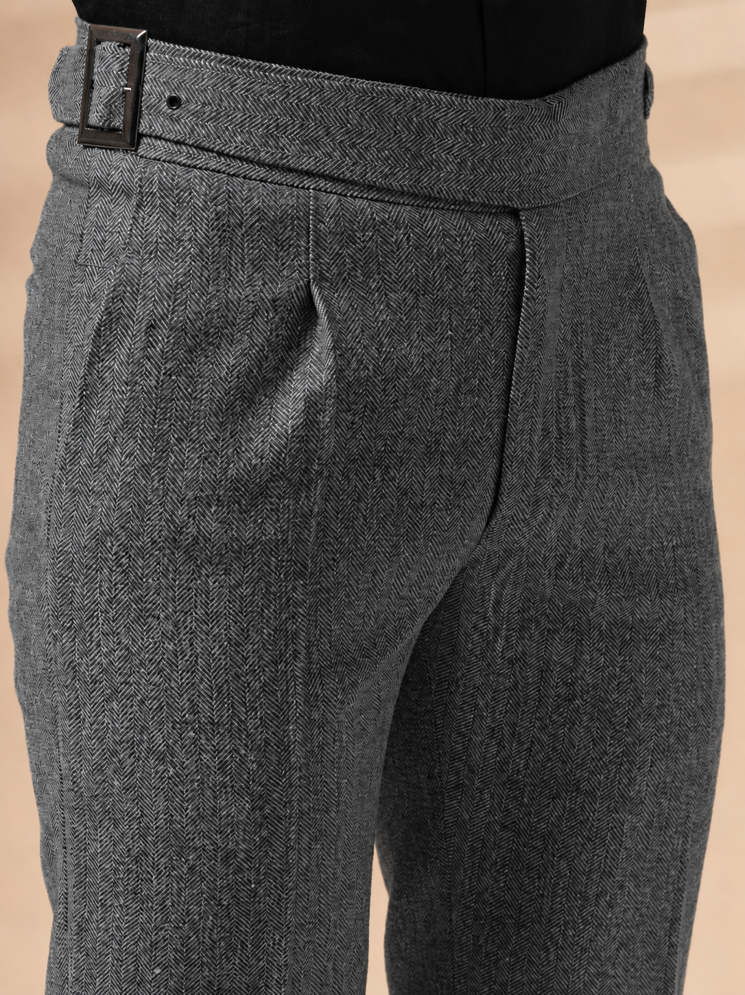 Light Grey Classic Buckle Herringbone Gurkha Pants | Boot Cut Fit by ITALIAN VEGA®