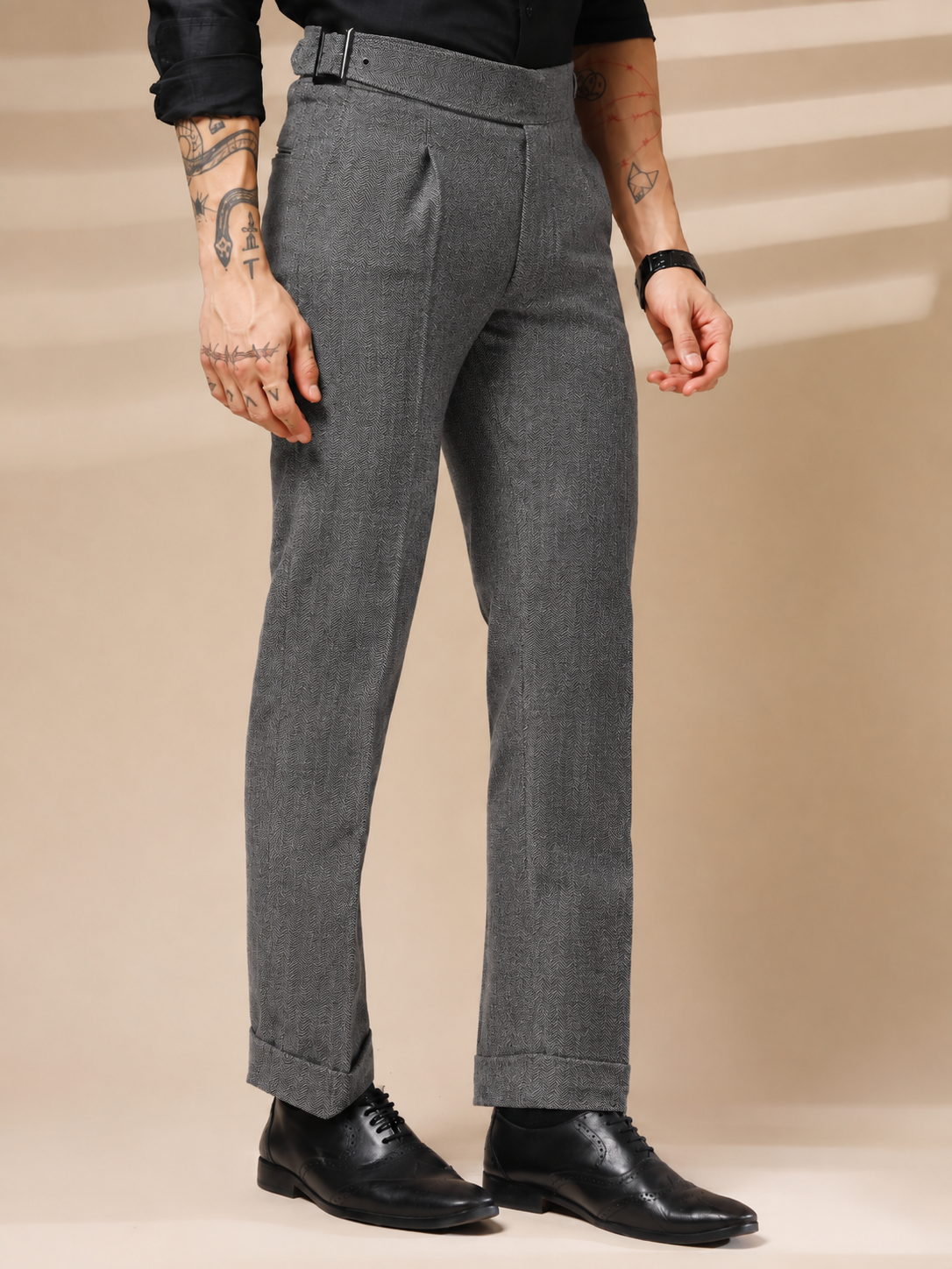 Light Grey Exotic Herringbone Gurkha Pants | Boot Cut Fit by ITALIAN VEGA®
