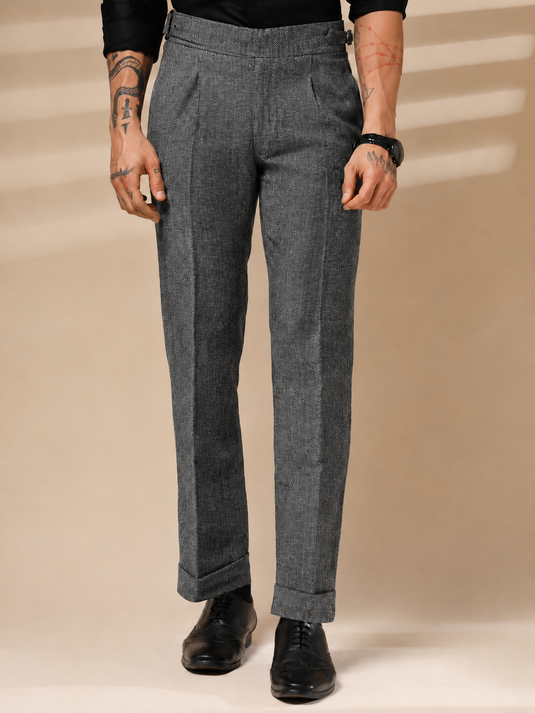 Light Grey Exotic Herringbone Gurkha Pants | Boot Cut Fit by ITALIAN VEGA®