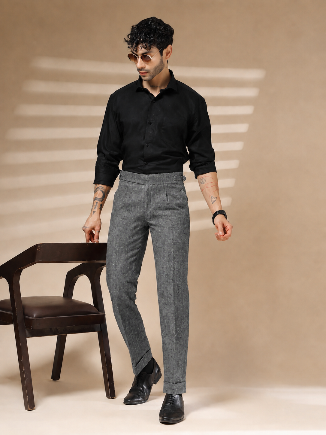 Light Grey Exotic Herringbone Gurkha Pants | Boot Cut Fit by ITALIAN VEGA®