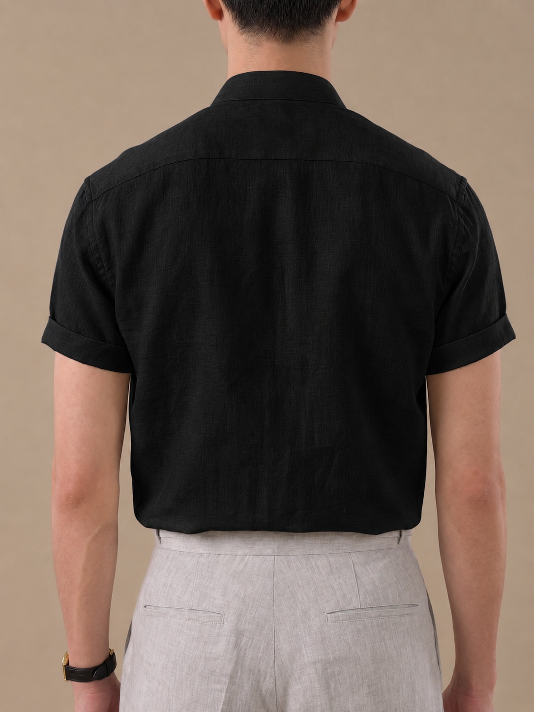 Italian Vega - Mandarin Collar Half Sleeves Linen Shirt - 002