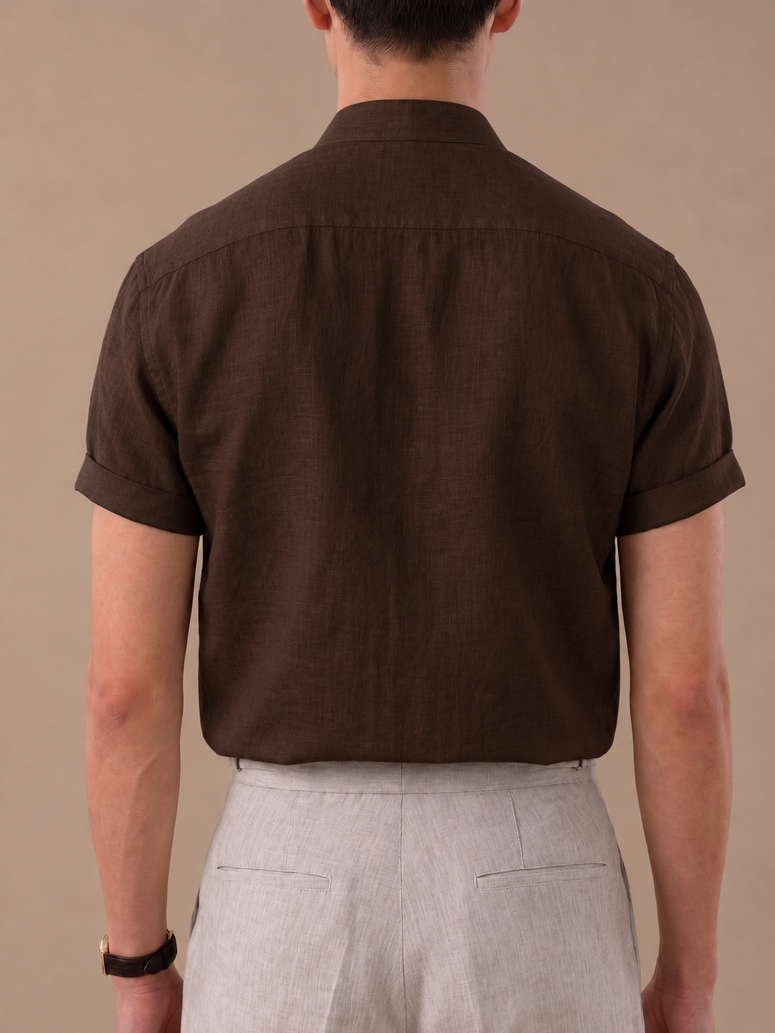 Italian Vega Crumpled Linen- Mandarin Collar Half Sleeves Linen Shirt - 002