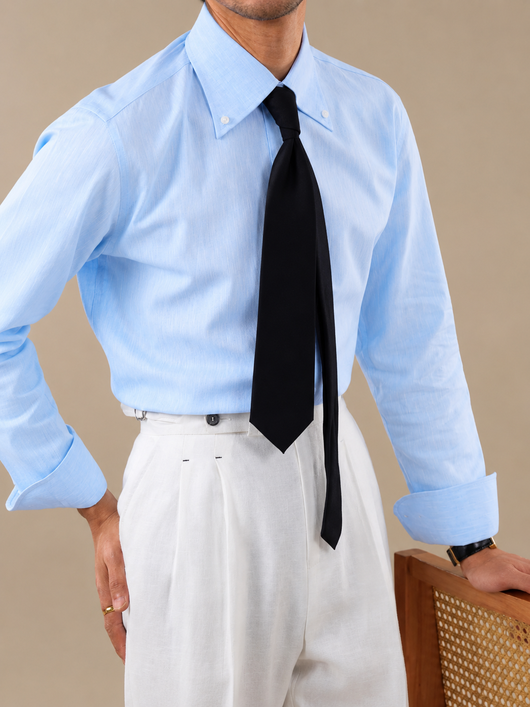 Crumpled Linen Linen Button Down Shirt by Italian Vega - 006