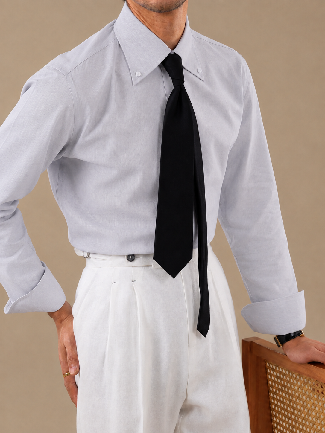 Crumpled Linen Linen Button Down Shirt by Italian Vega - 006