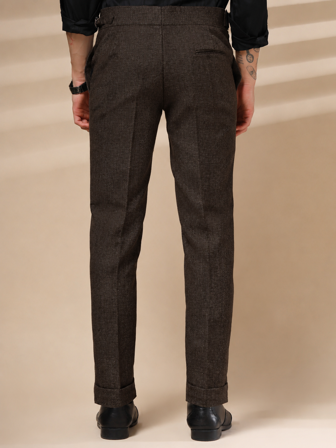Brown Exotic Herringbone Gurkha Pants | Boot Cut Fit by ITALIAN VEGA®